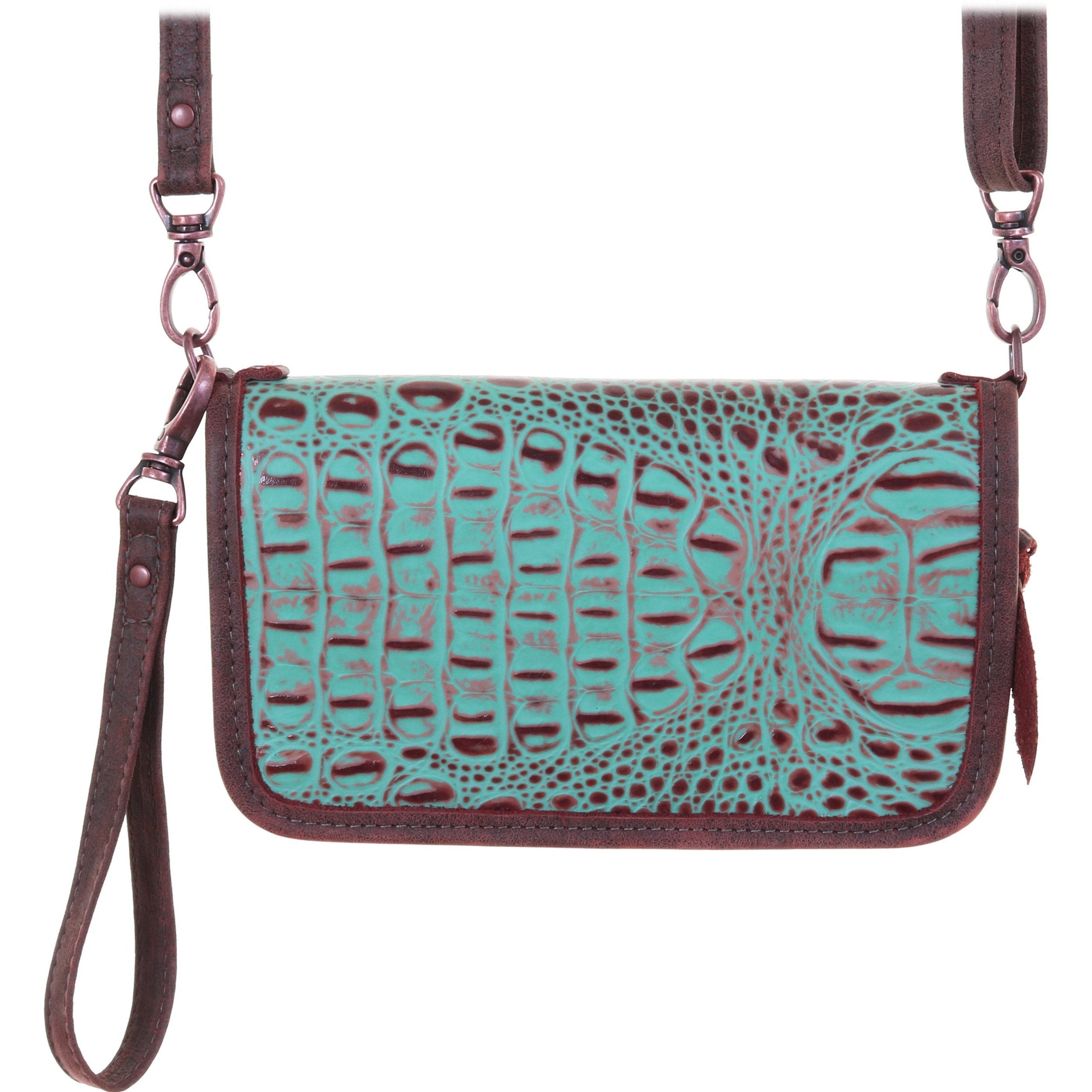 Co169 - Vintage Mint Crocodile Print Clutch Organzier Handbag