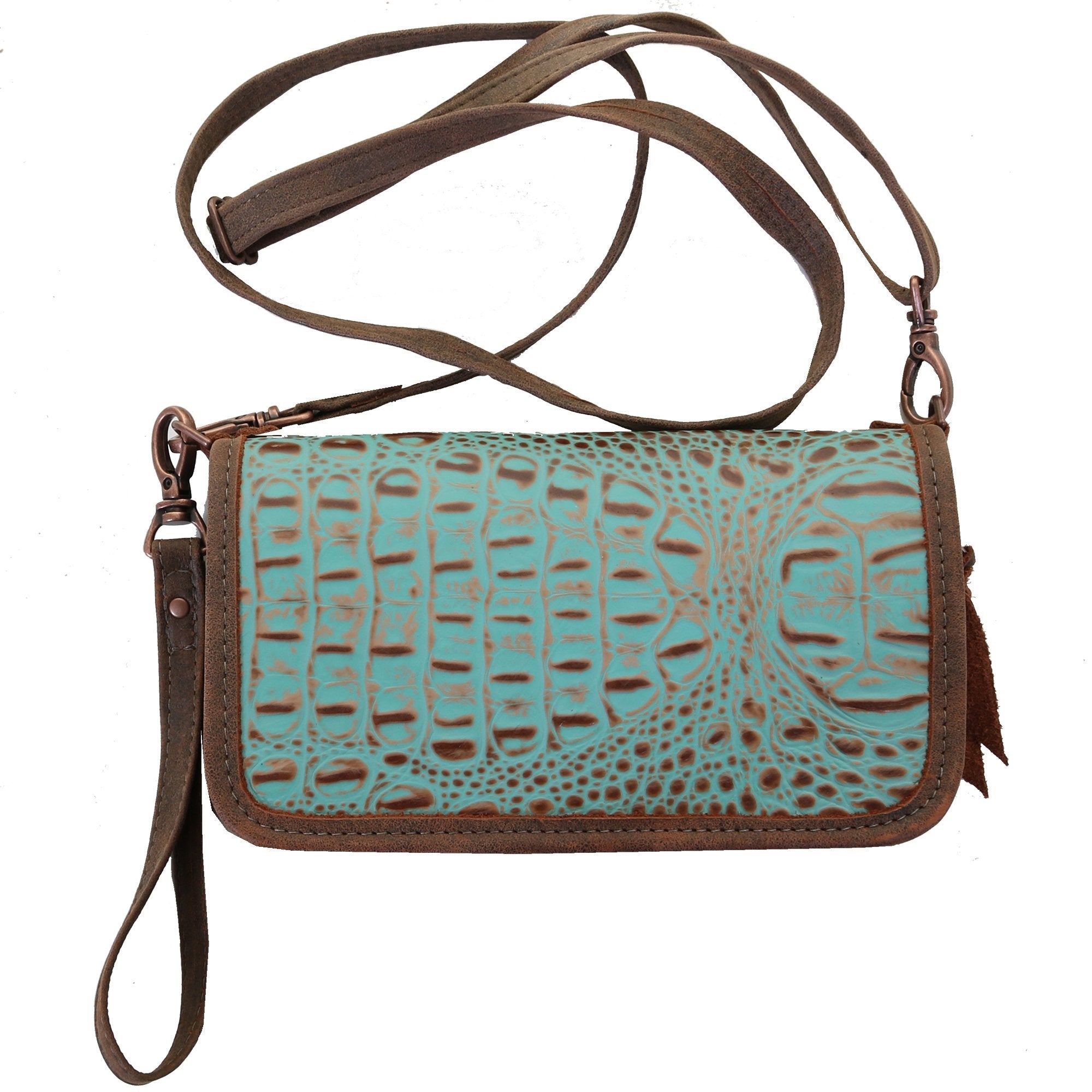 Co169 - Vintage Mint Crocodile Print Clutch Organzier Handbag