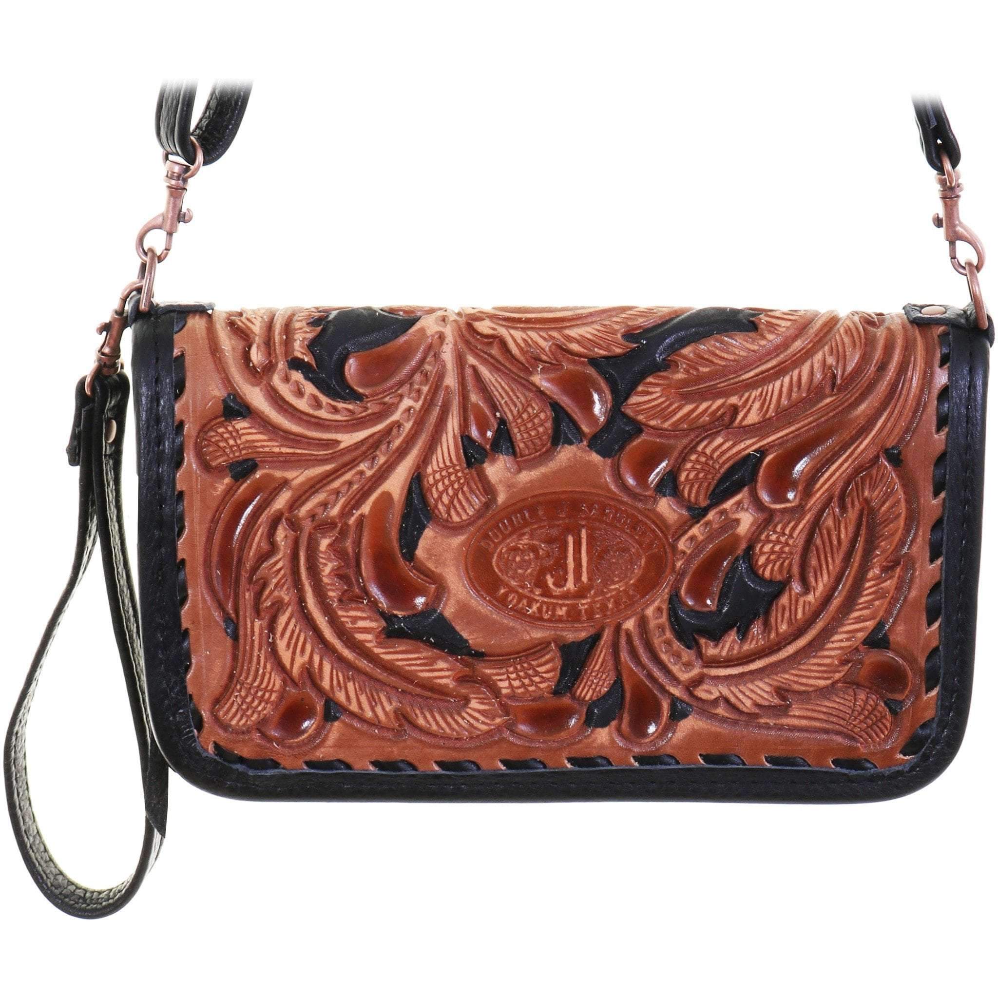 Co185 - Pecan Vintage Feather Tooled Clutch Organizer Handbag