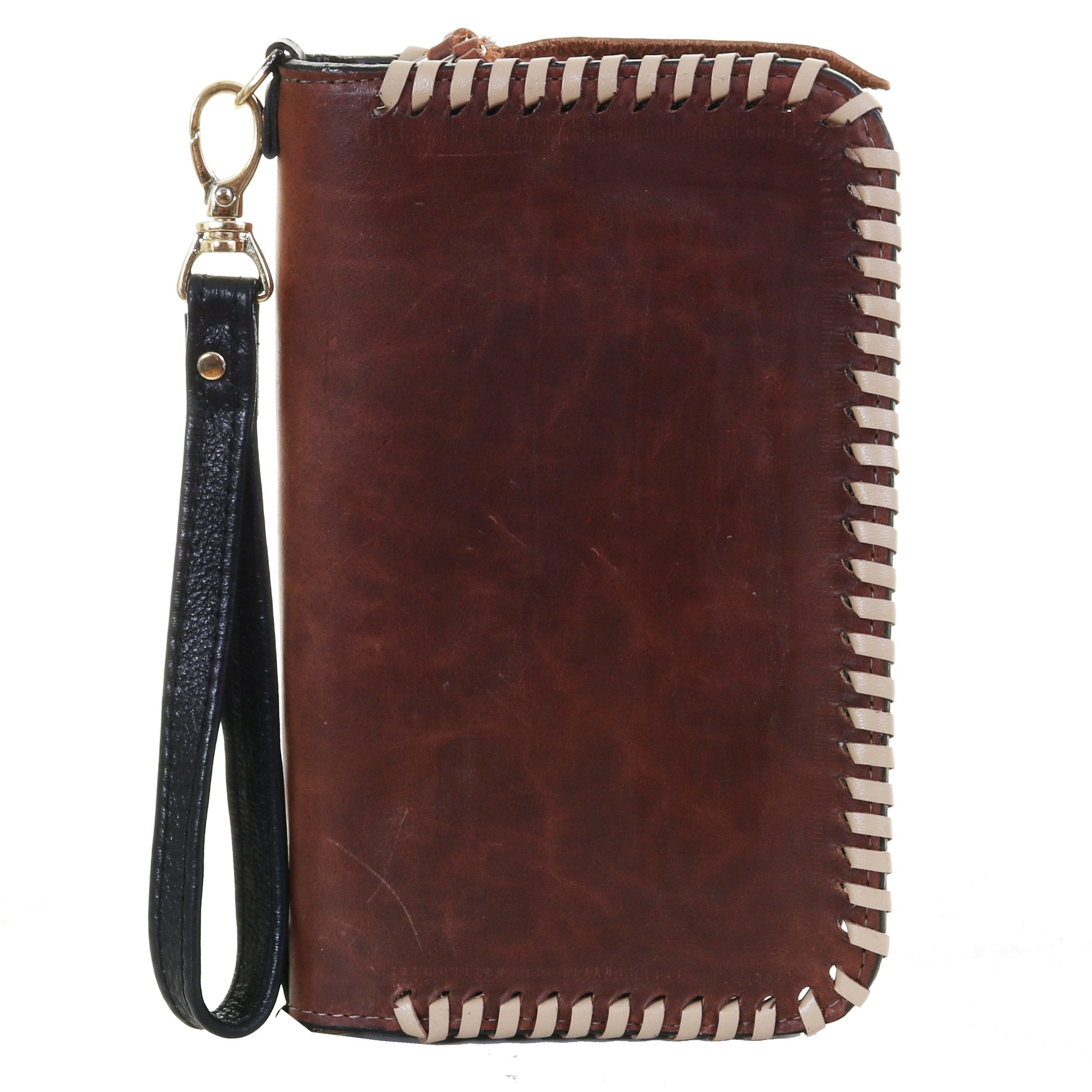 Co207 - Brandy Pull-Up With Cream Whip Stitch Clutch Organizer Handbag