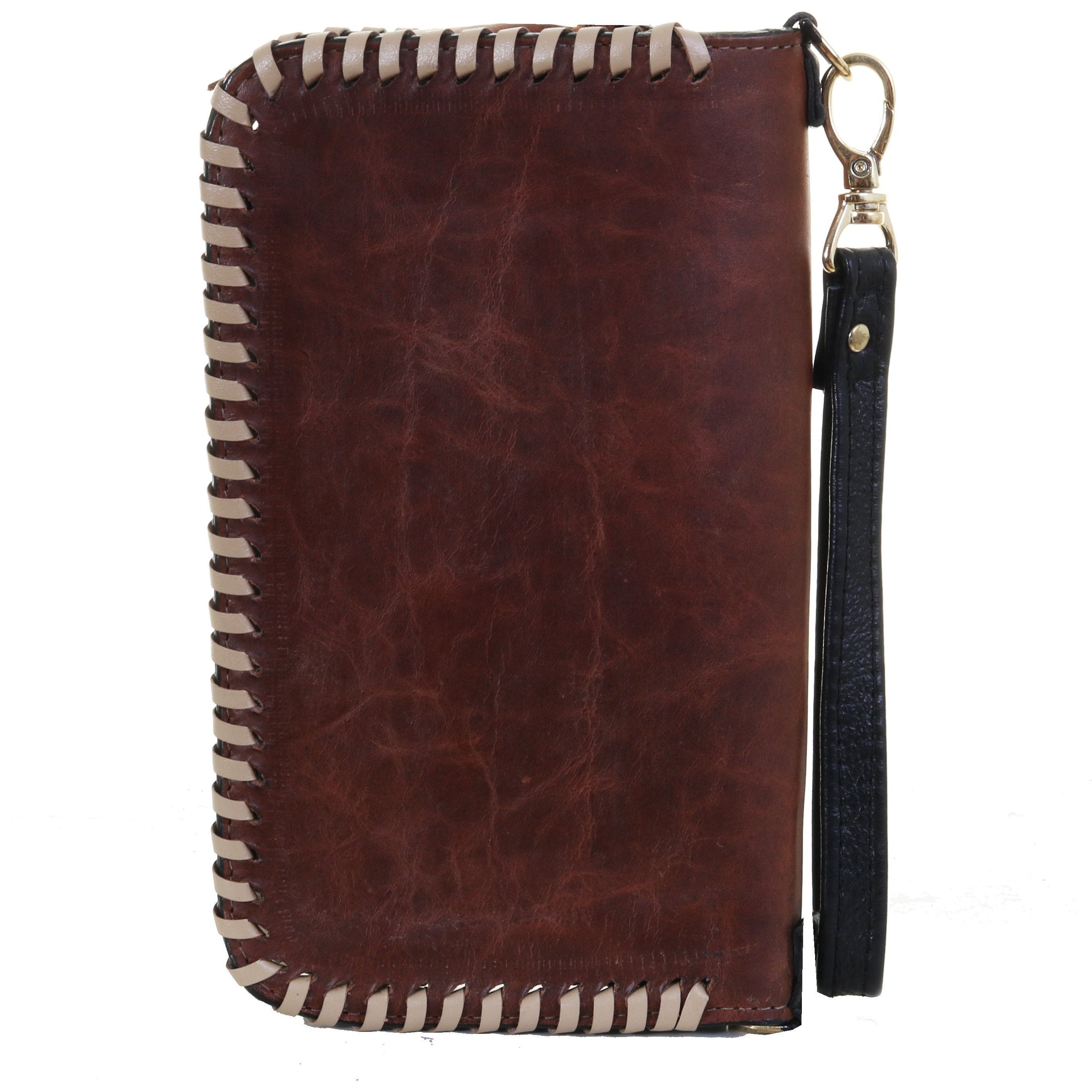 Co207 - Brandy Pull-Up With Cream Whip Stitch Clutch Organizer Handbag