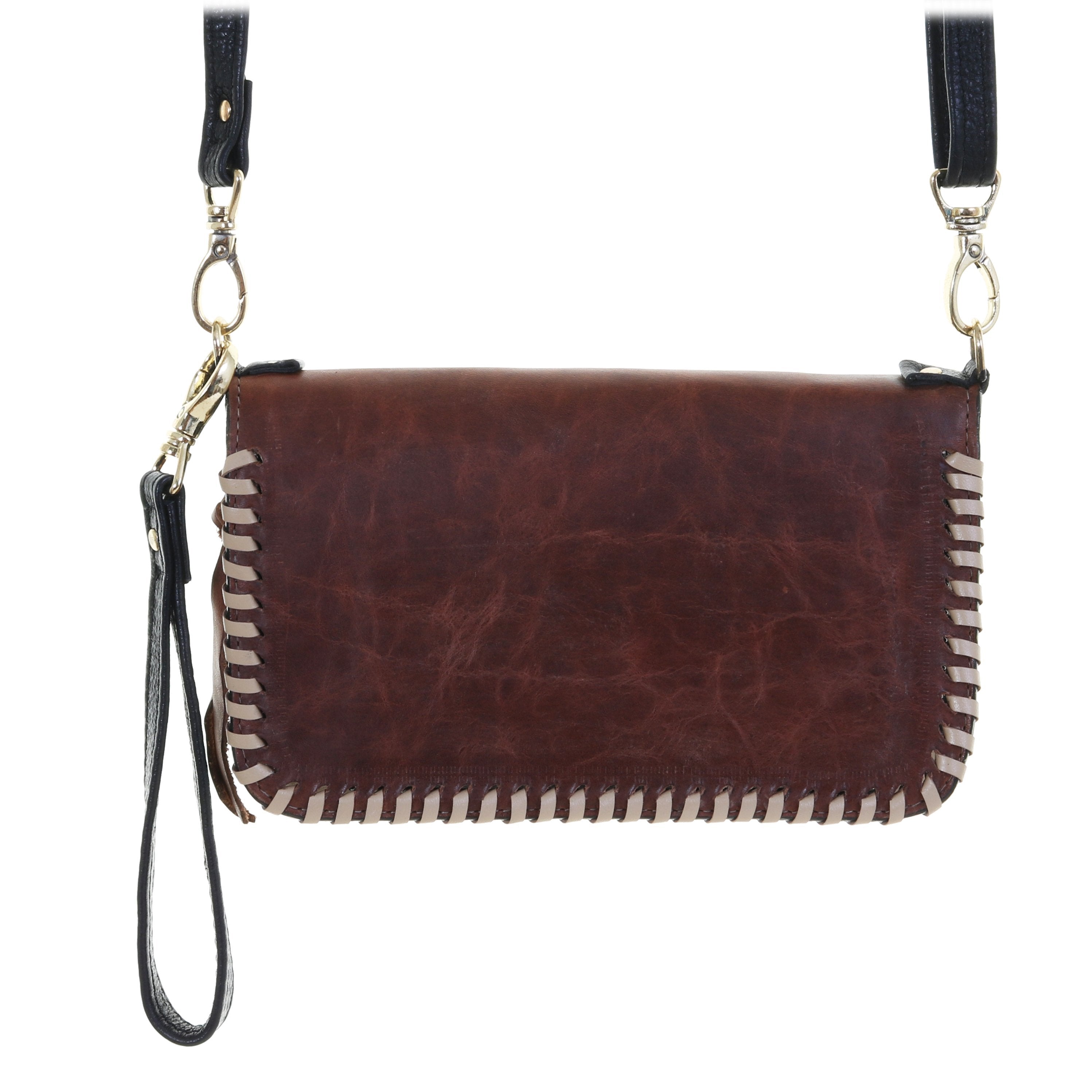 Co207 - Brandy Pull-Up With Cream Whip Stitch Clutch Organizer Handbag