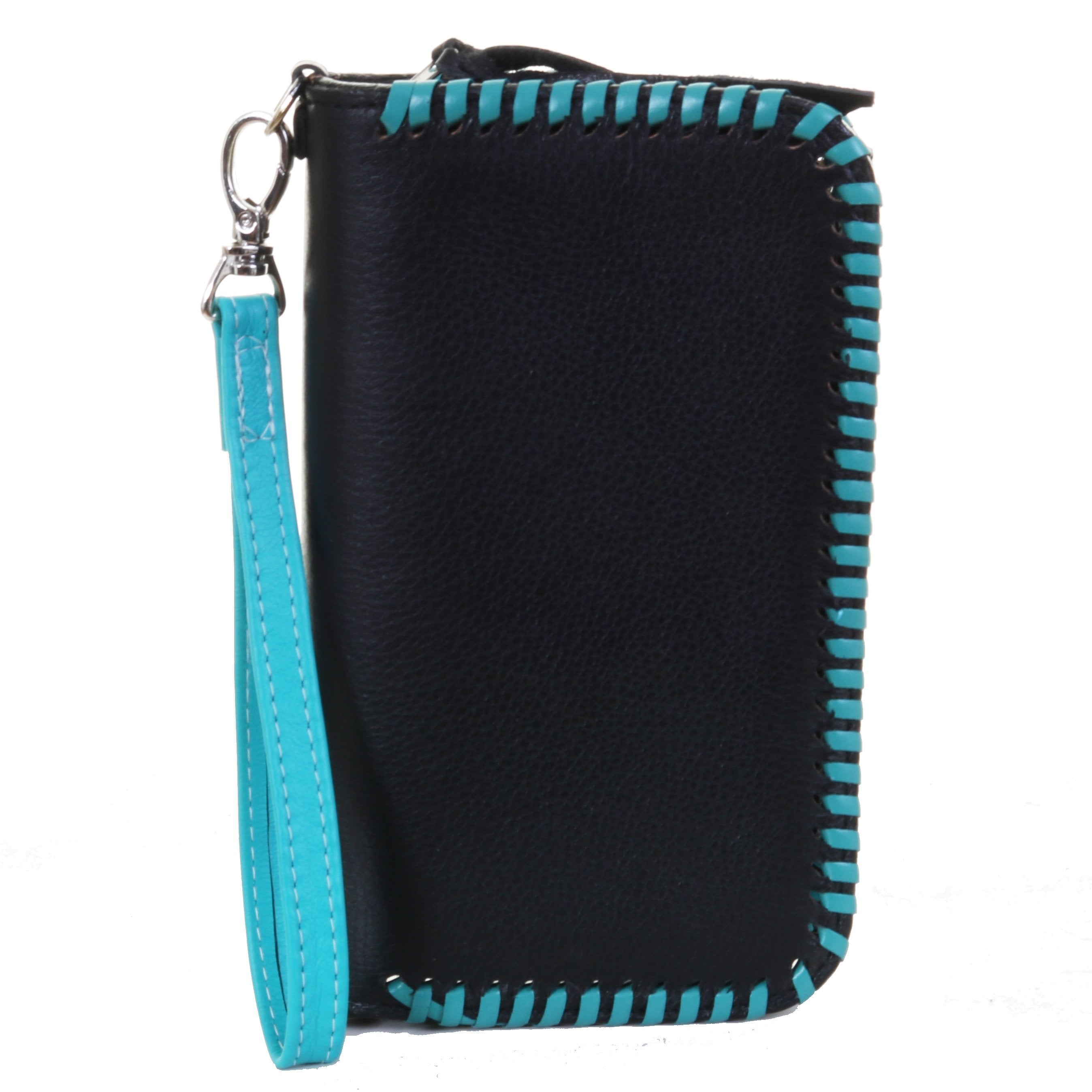 Co208 - Black Chap And Turquoise Whip Stitch Clutch Organizer Handbag