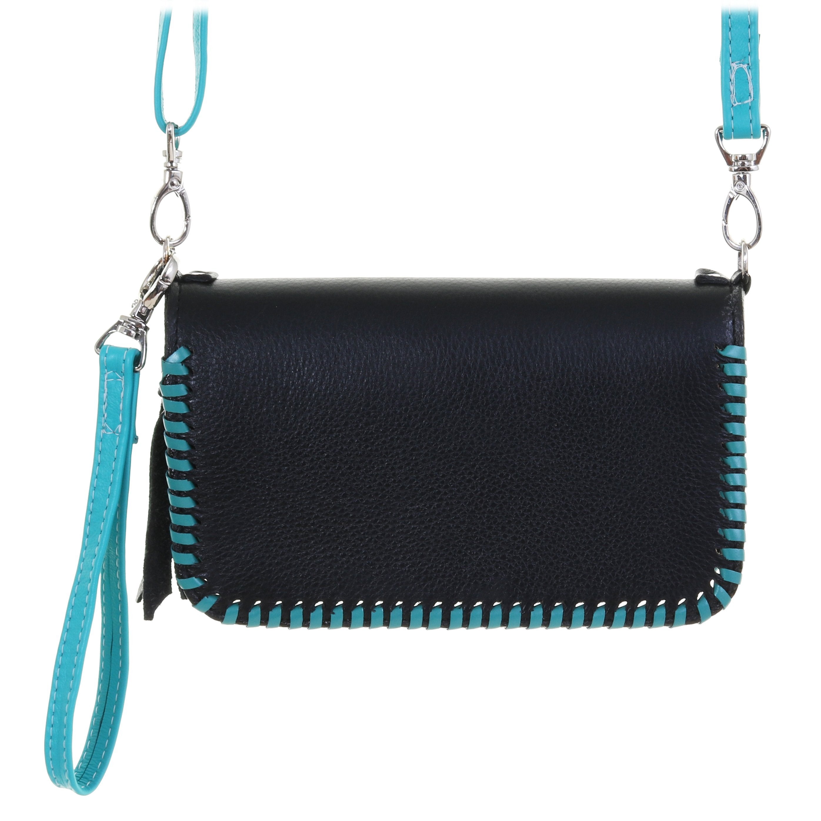 Co208 - Black Chap And Turquoise Whip Stitch Clutch Organizer Handbag