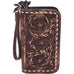 Co96 - Brown Vintage Hand-Tooled Buckstitch Clutch Organizer Handbag