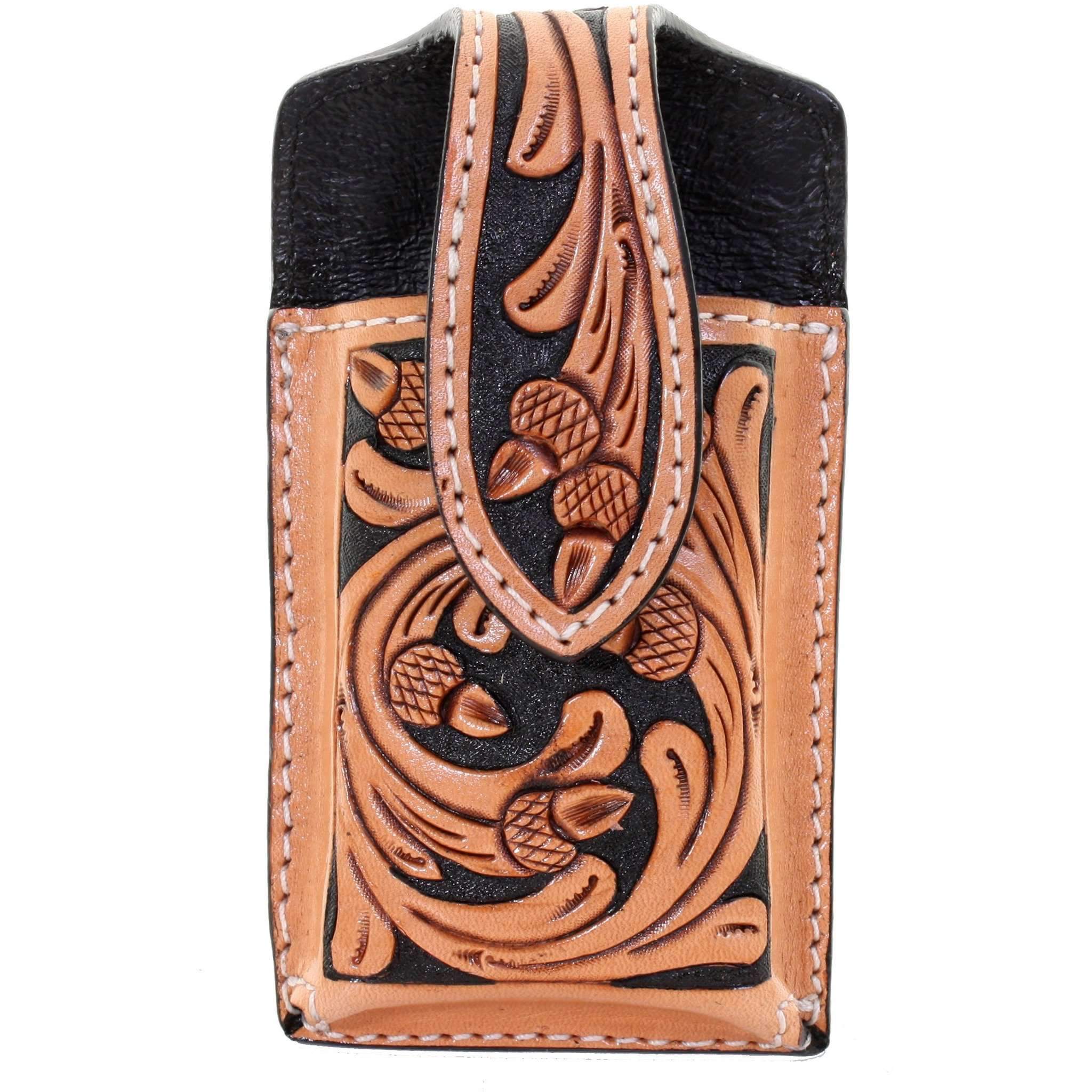Cpc35A - Natural Leather Tooled Cell Phone Holder Accessories