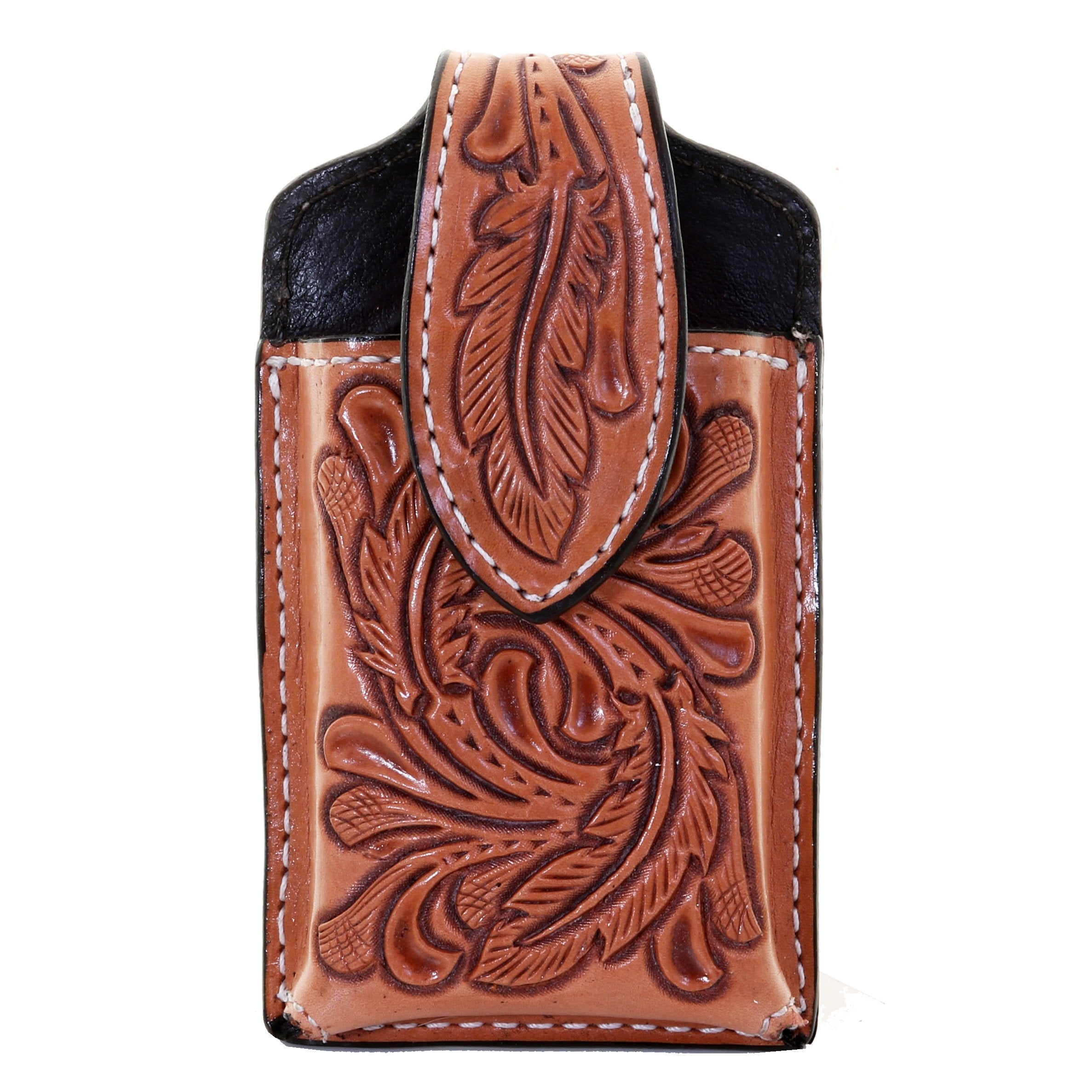 Cpc74 - Natural Leather Tooled Cell Phone Holder Accessories
