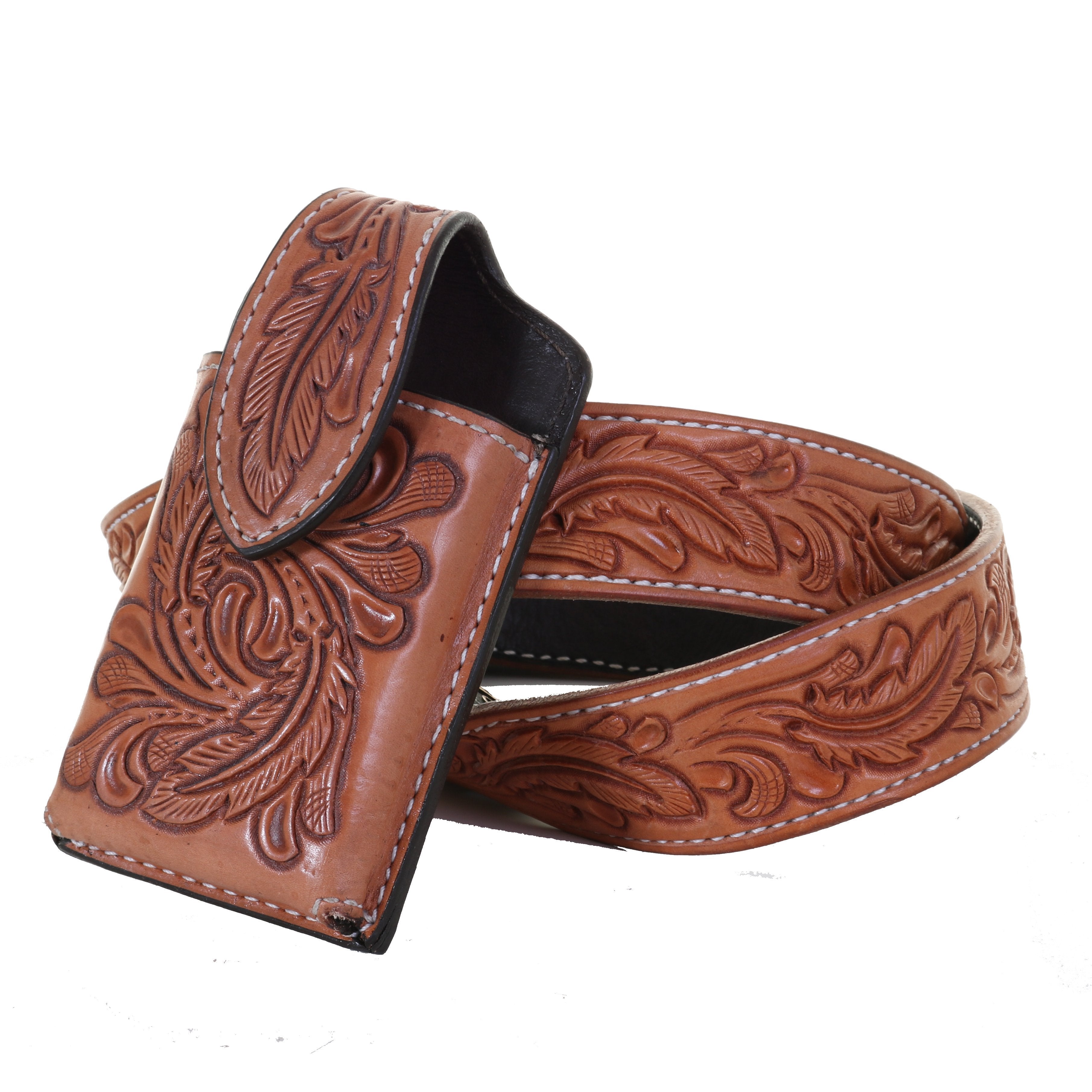 Cpc74 - Natural Leather Tooled Cell Phone Holder Accessories