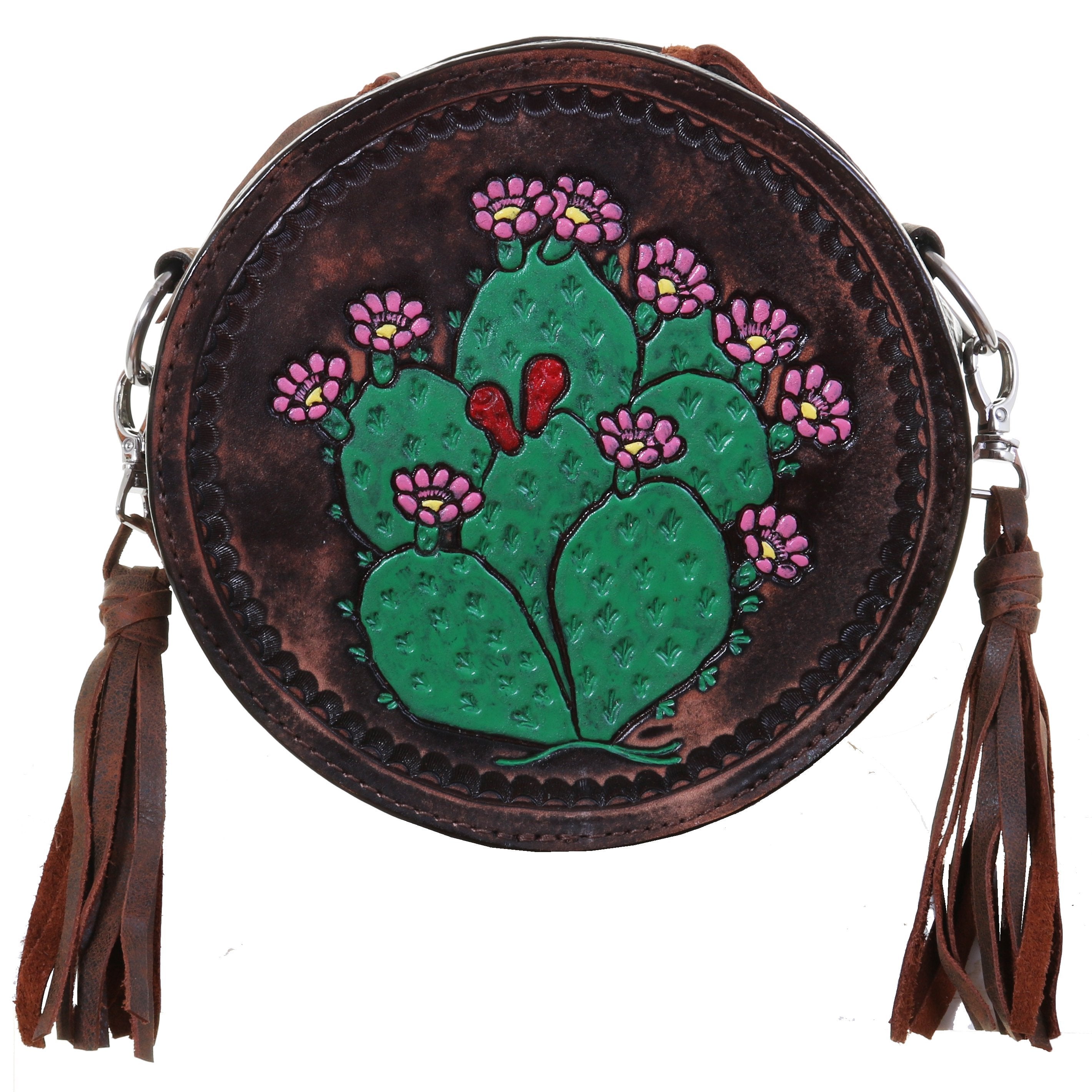 Crt03 - Cactus Tooled Circle Tote Handbag