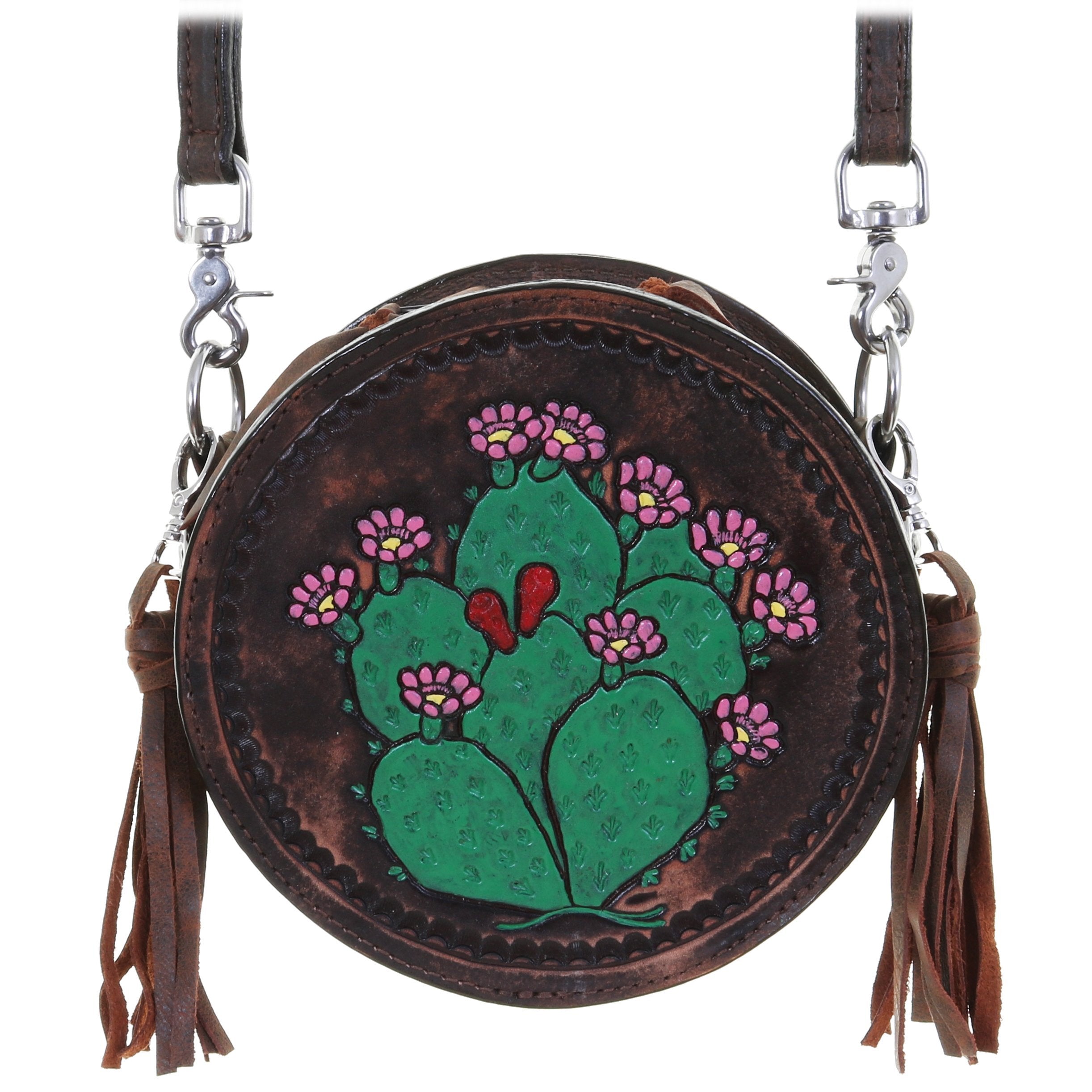 Crt03 - Cactus Tooled Circle Tote Handbag