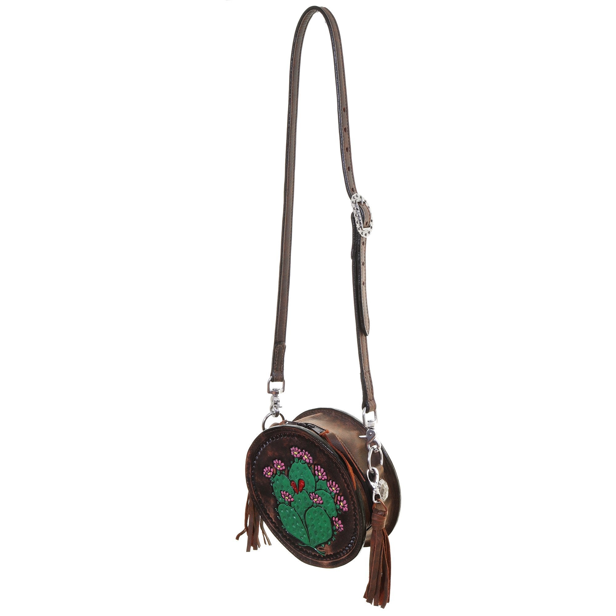 Crt03 - Cactus Tooled Circle Tote Handbag