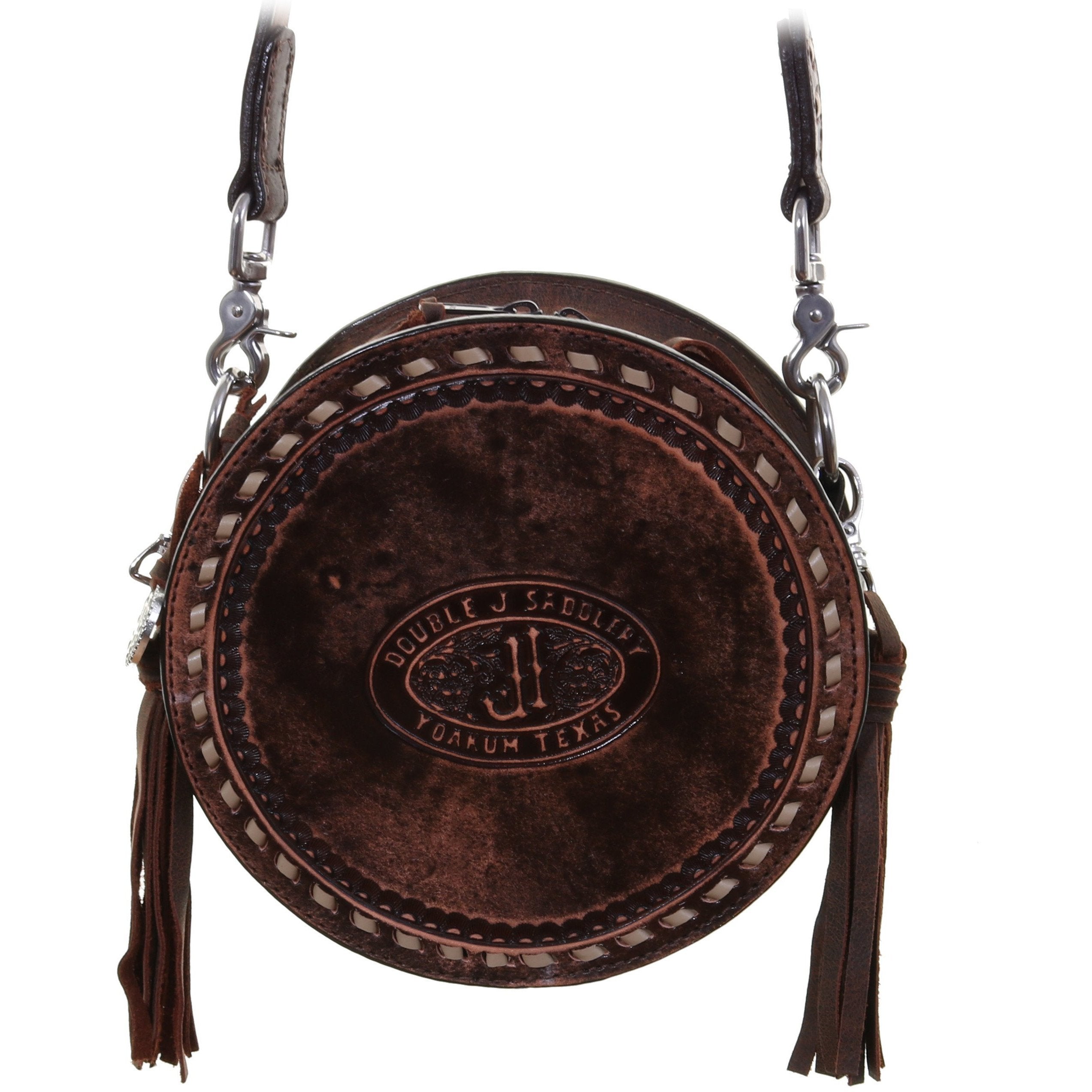 Crt04 - Brown Vintage Tooled Roses Circle Tote Handbag