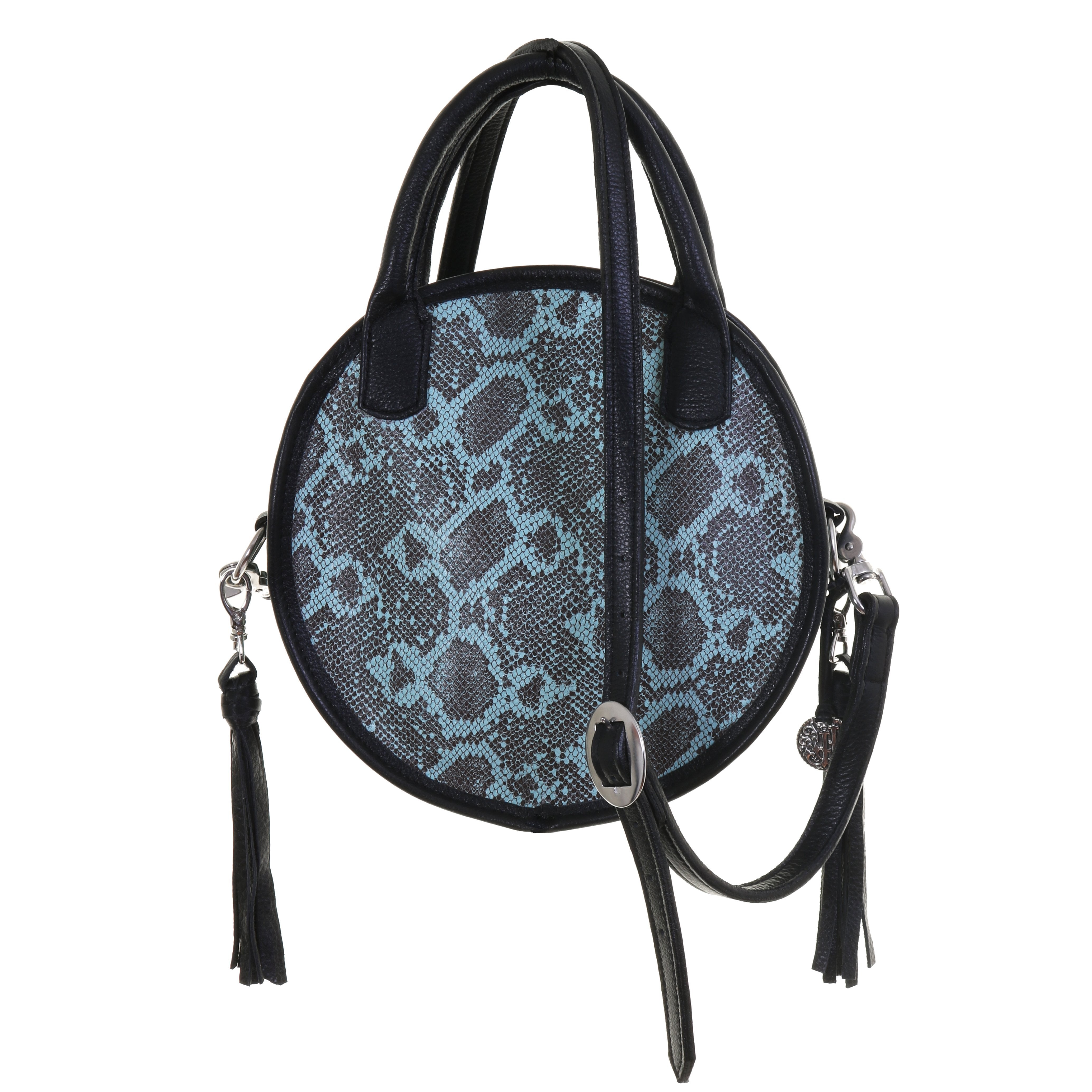 Crtl01 - Turquoise Desert Snake Print Large Circle Tote Handbag