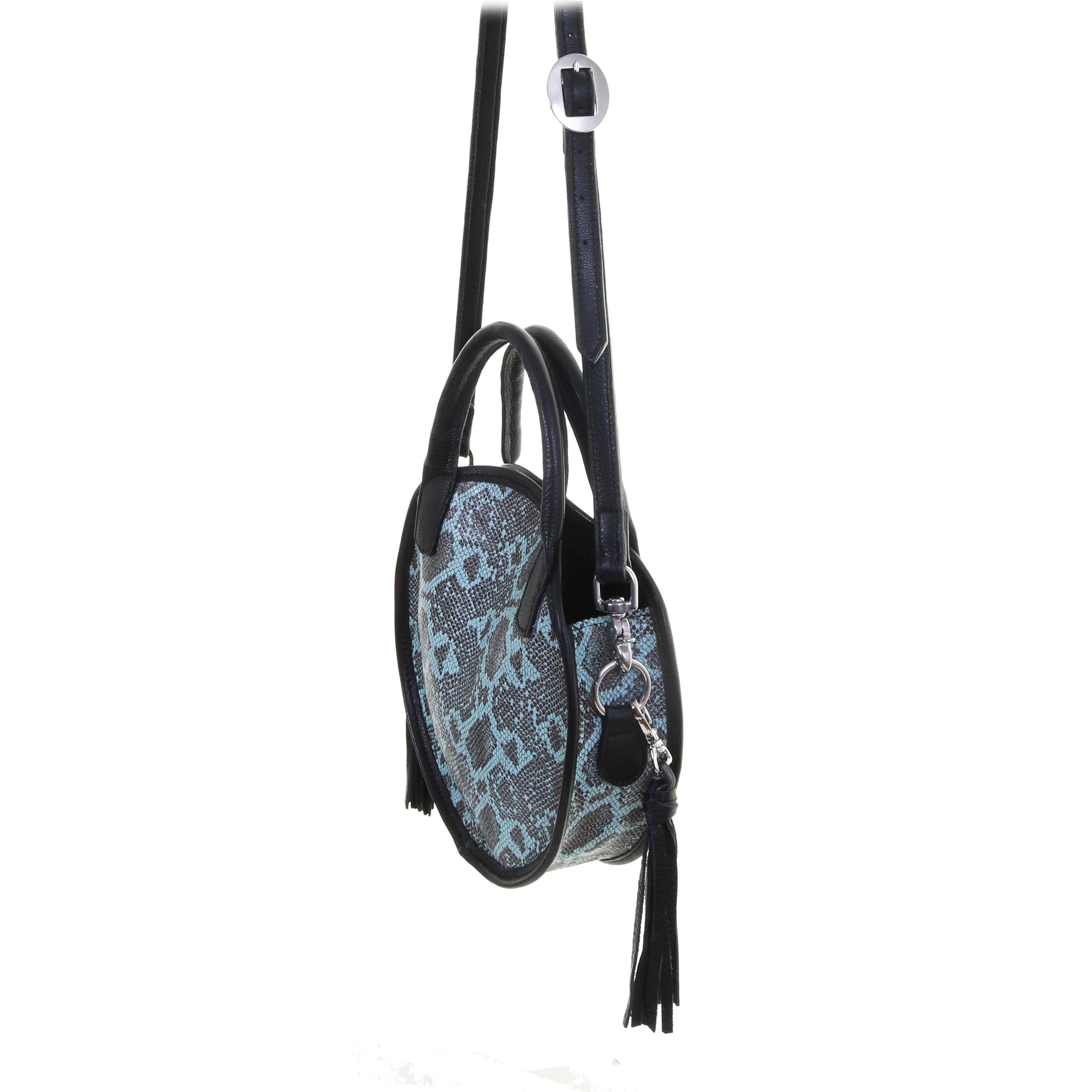 Crtl01 - Turquoise Desert Snake Print Large Circle Tote Handbag