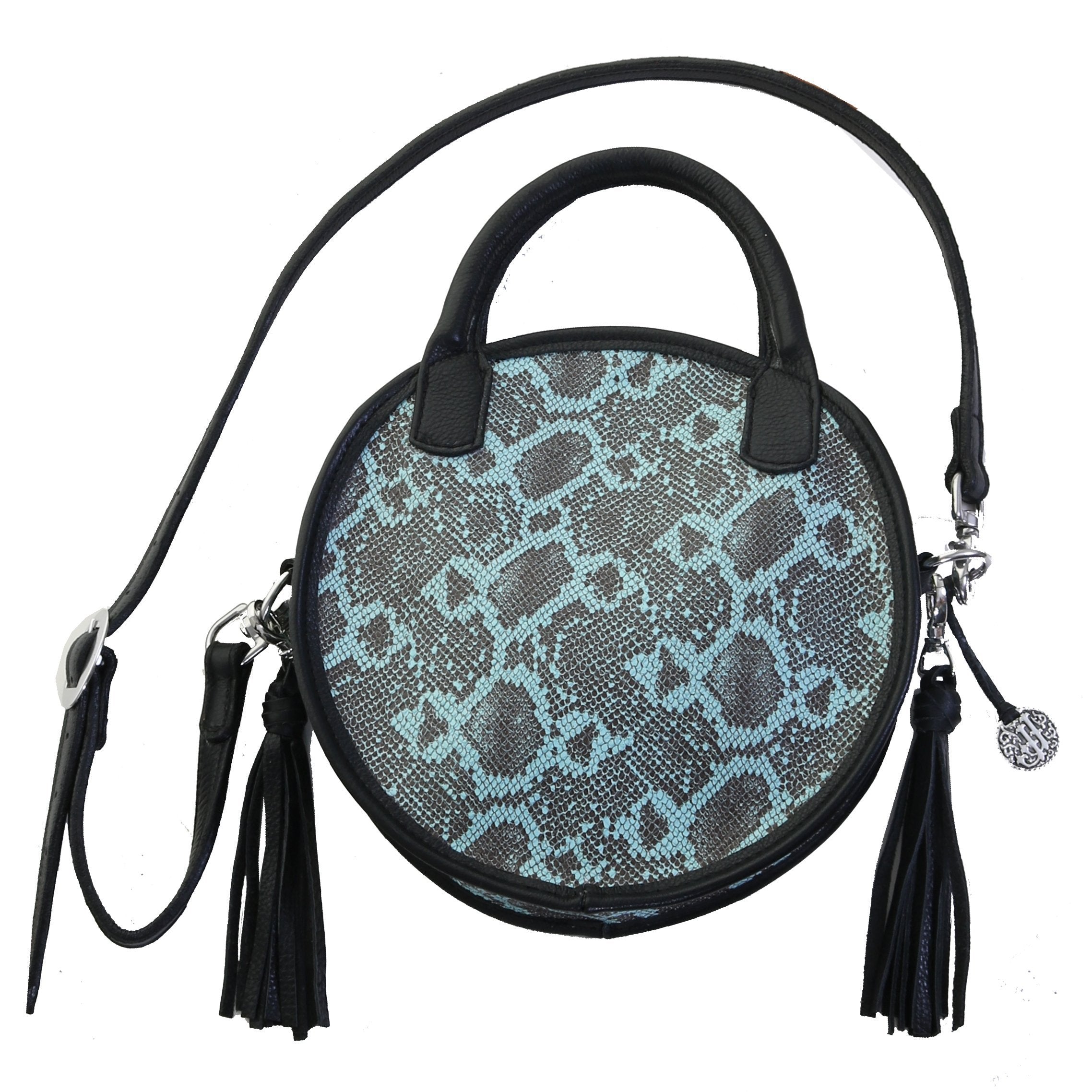 Crtl01 - Turquoise Desert Snake Print Large Circle Tote Handbag