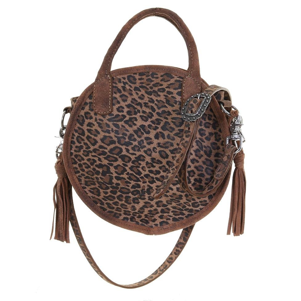 Crtl02 - Cheetah Tan Suede Print Large Circle Tote Handbag