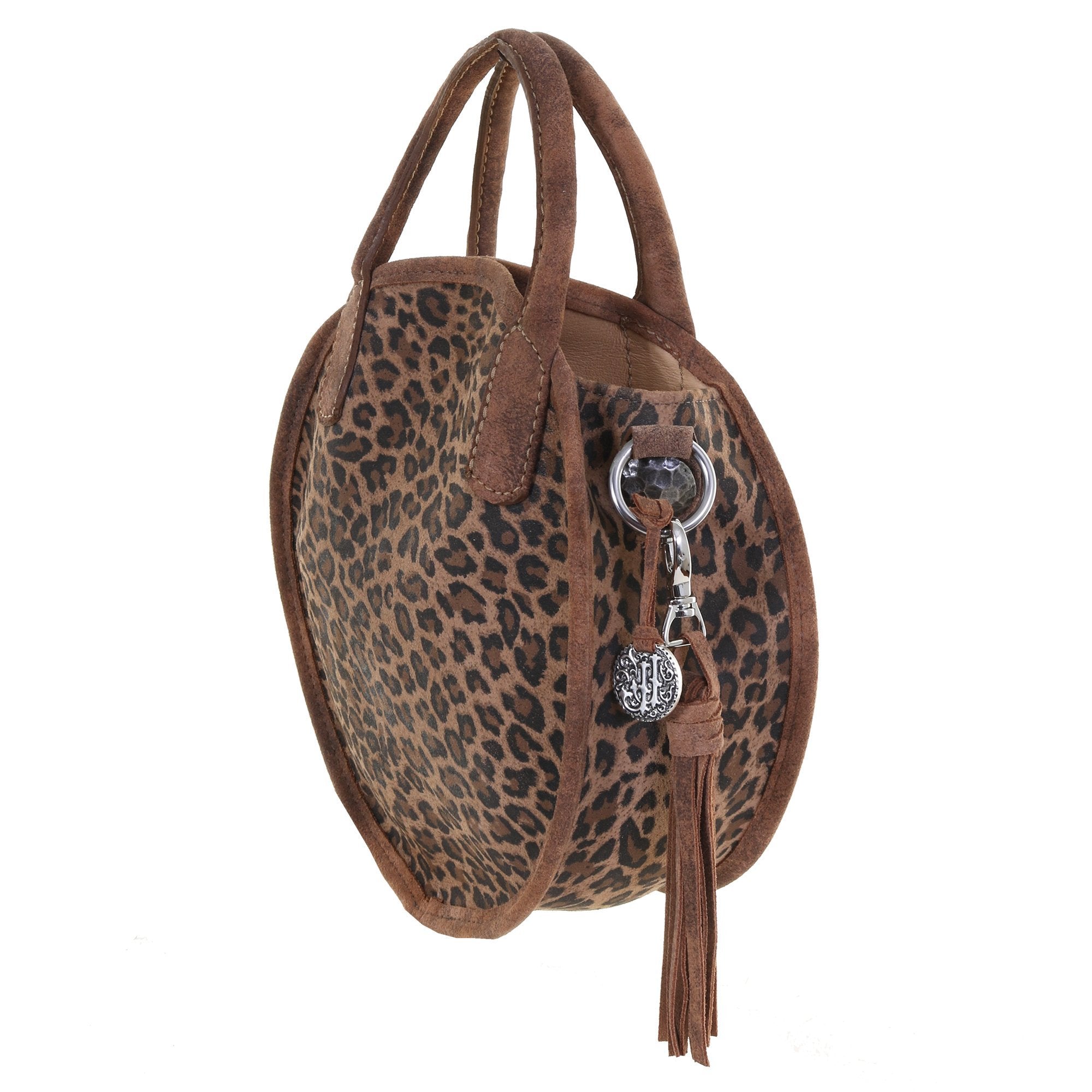Crtl02 - Cheetah Tan Suede Print Large Circle Tote Handbag
