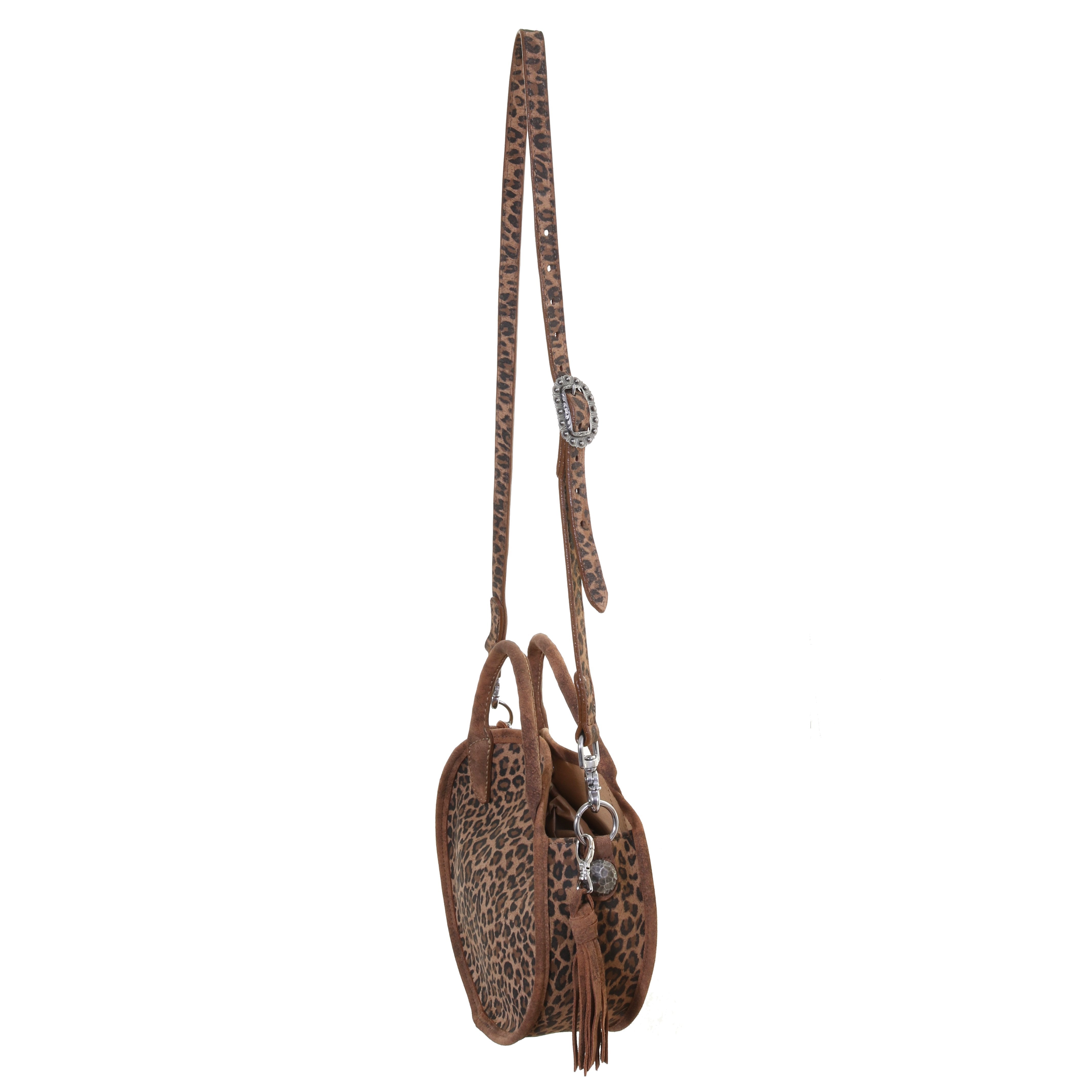 Crtl02 - Cheetah Tan Suede Print Large Circle Tote Handbag