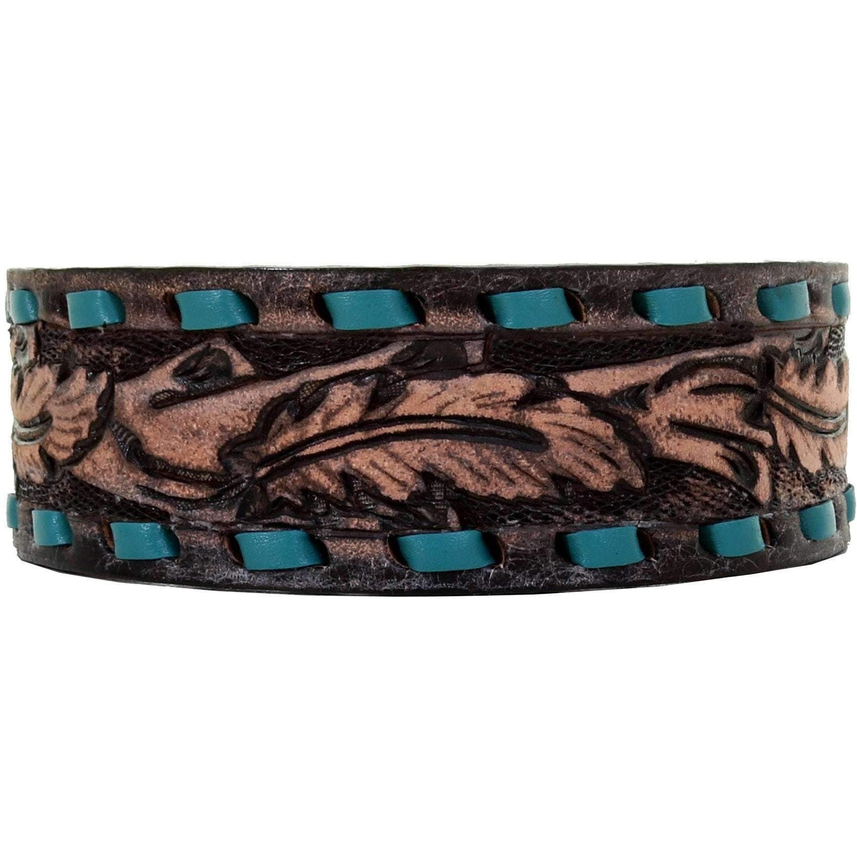 Dc39 - Brown Vintage Feather Tooled Dog Collar Accessories