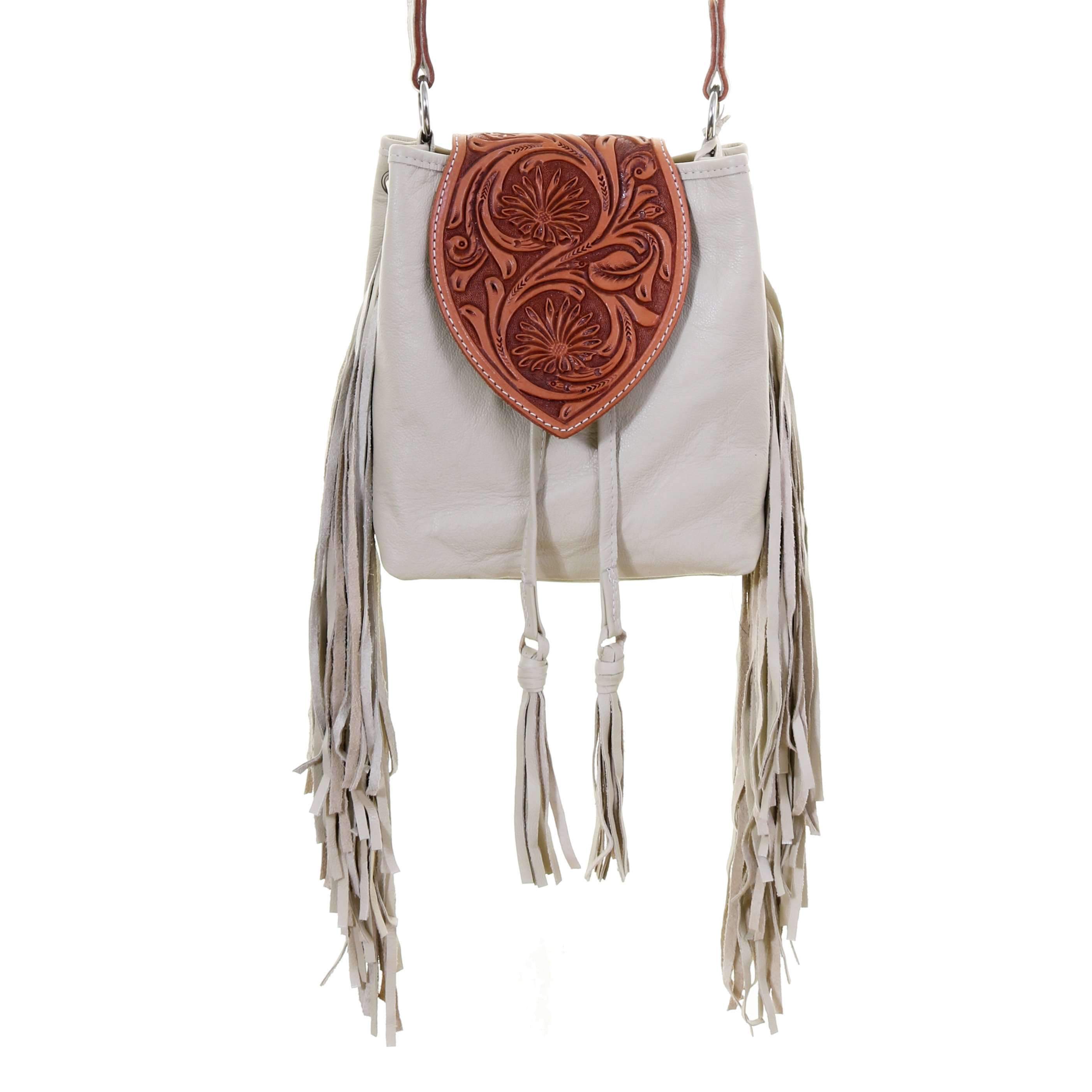 Dp05 - Egg Shell Daisy Tooled Drawstring Pouch Purse Handbag