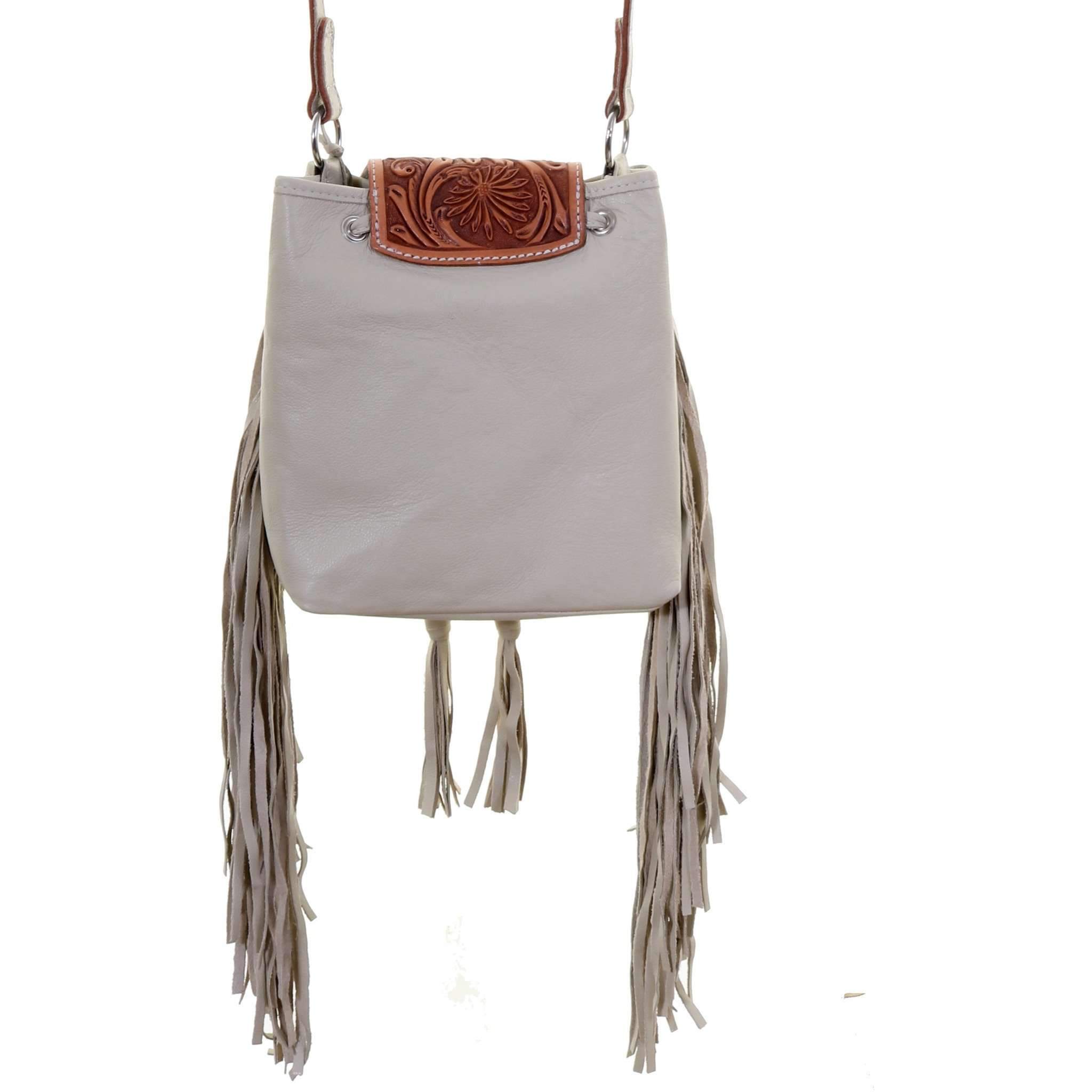 Dp05 - Egg Shell Daisy Tooled Drawstring Pouch Purse Handbag