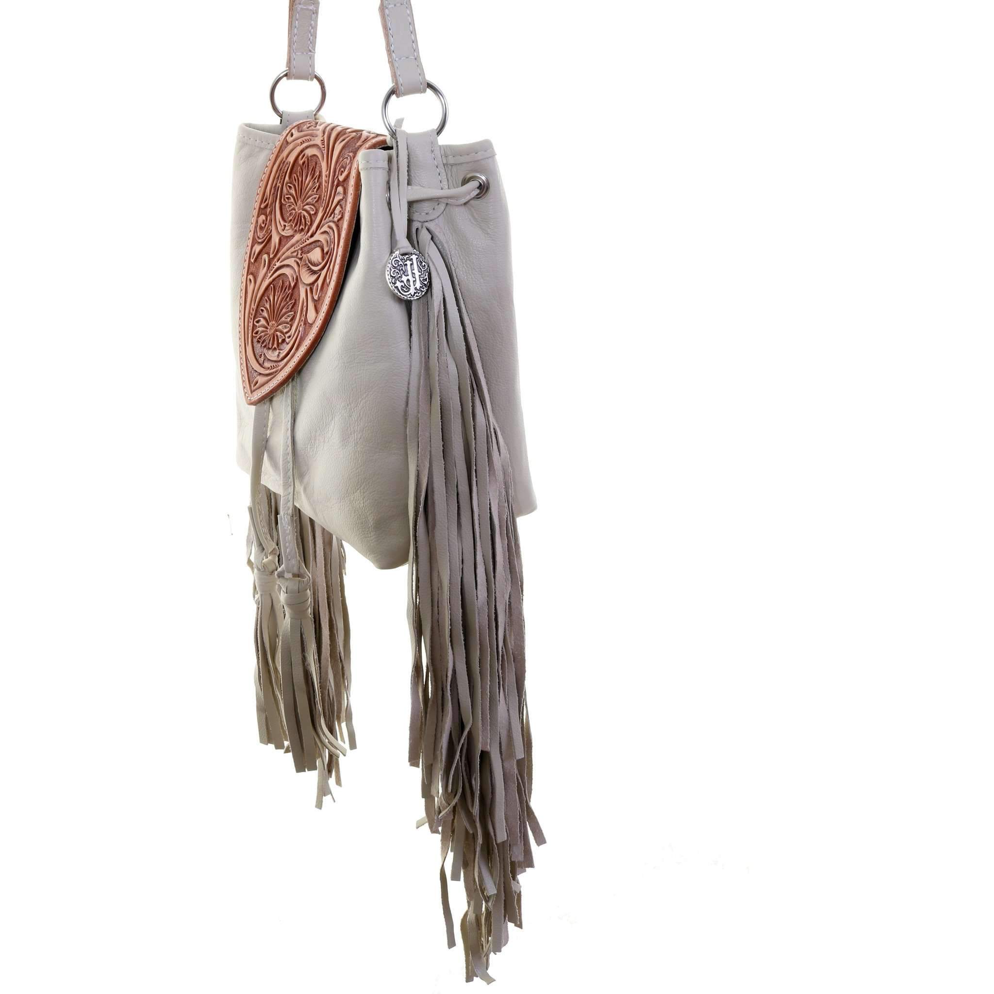 Dp05 - Egg Shell Daisy Tooled Drawstring Pouch Purse Handbag