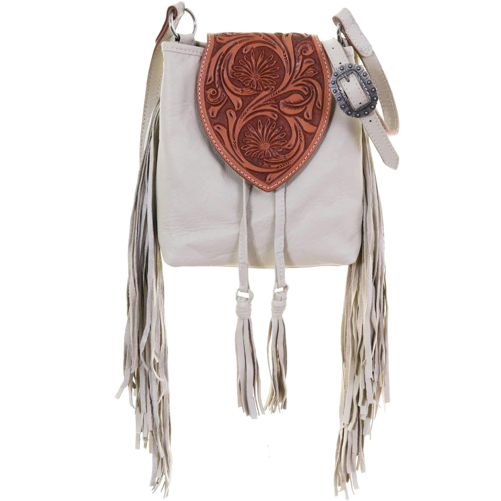 Dp05 - Egg Shell Daisy Tooled Drawstring Pouch Purse Handbag