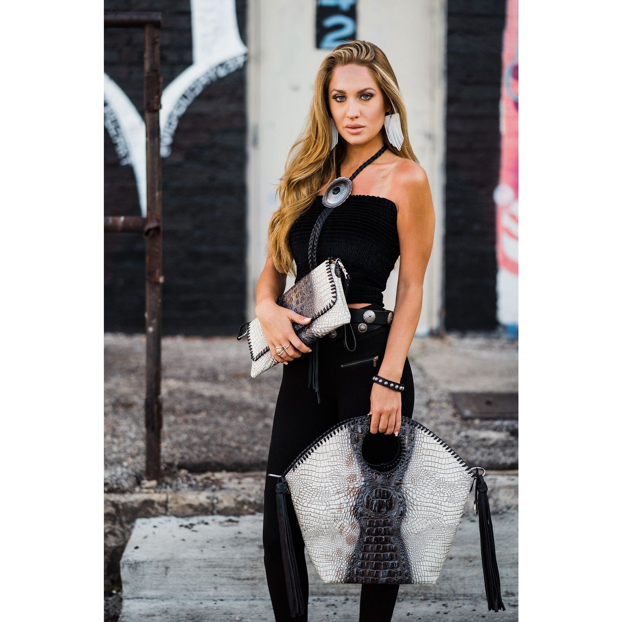 Bol05 - Zebra Crocodile Print Leather Bolsa Bag Handbag