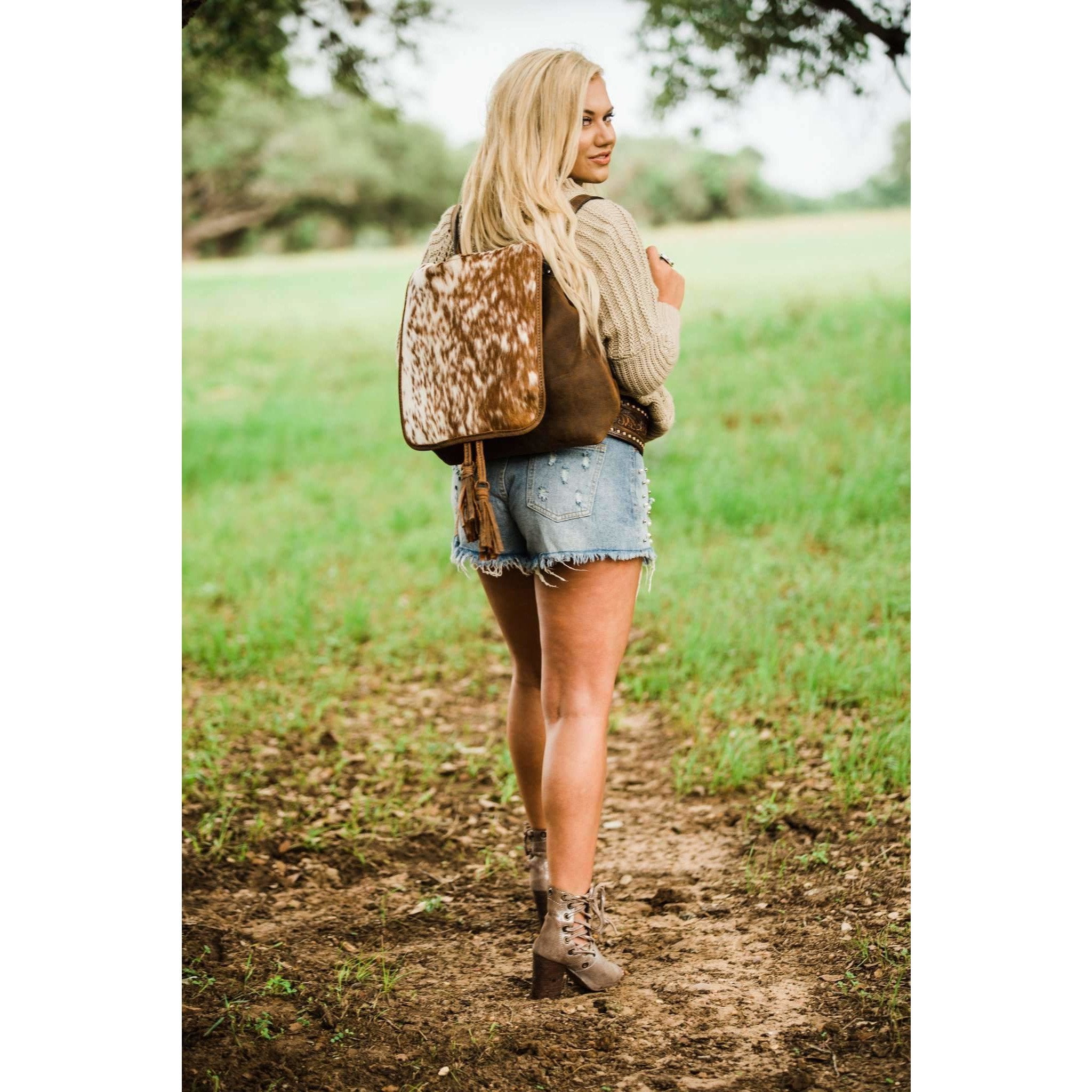 Bbp04 - Roan Cowhide Big Backpack/crossbody Handbag