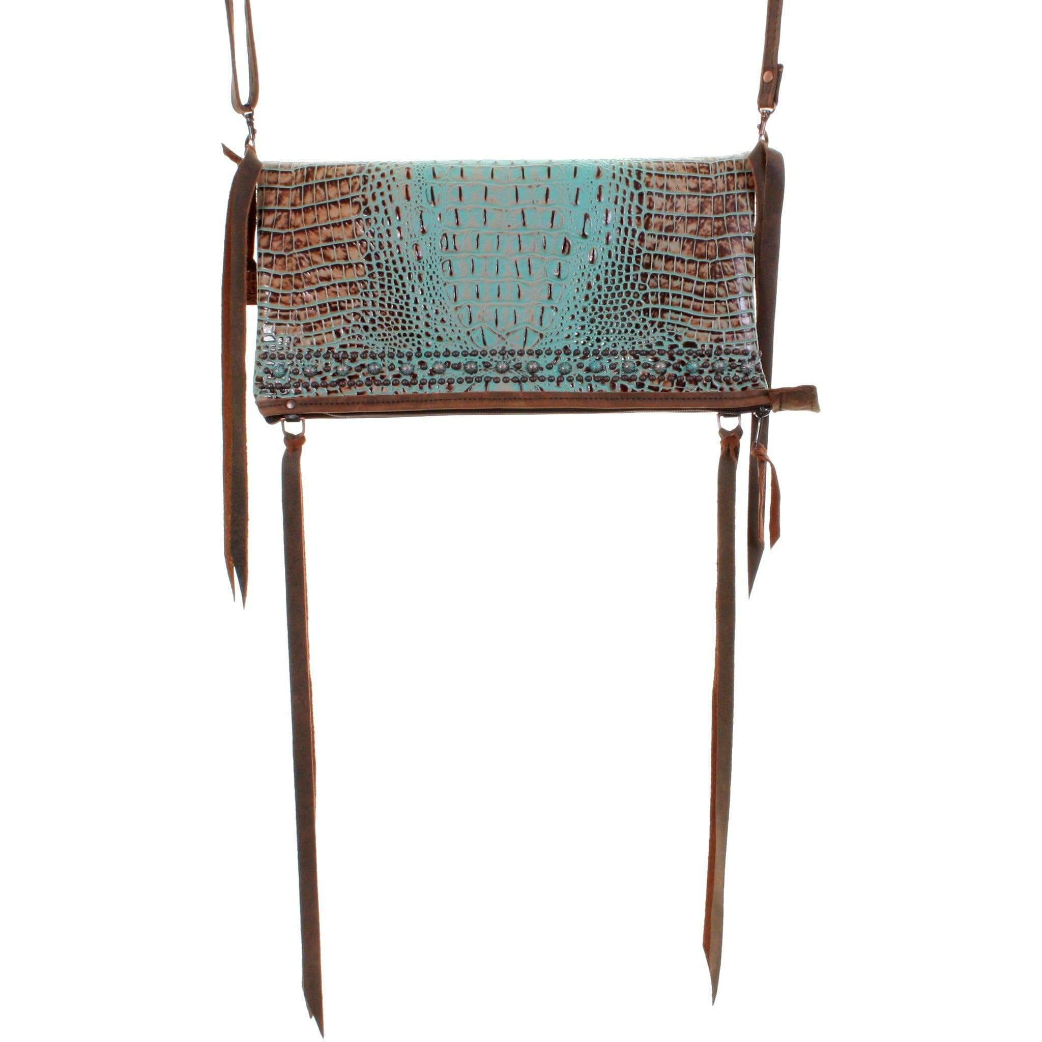 Es07 - Vintage Mint Crocodile Print Envelope Satchel Handbag