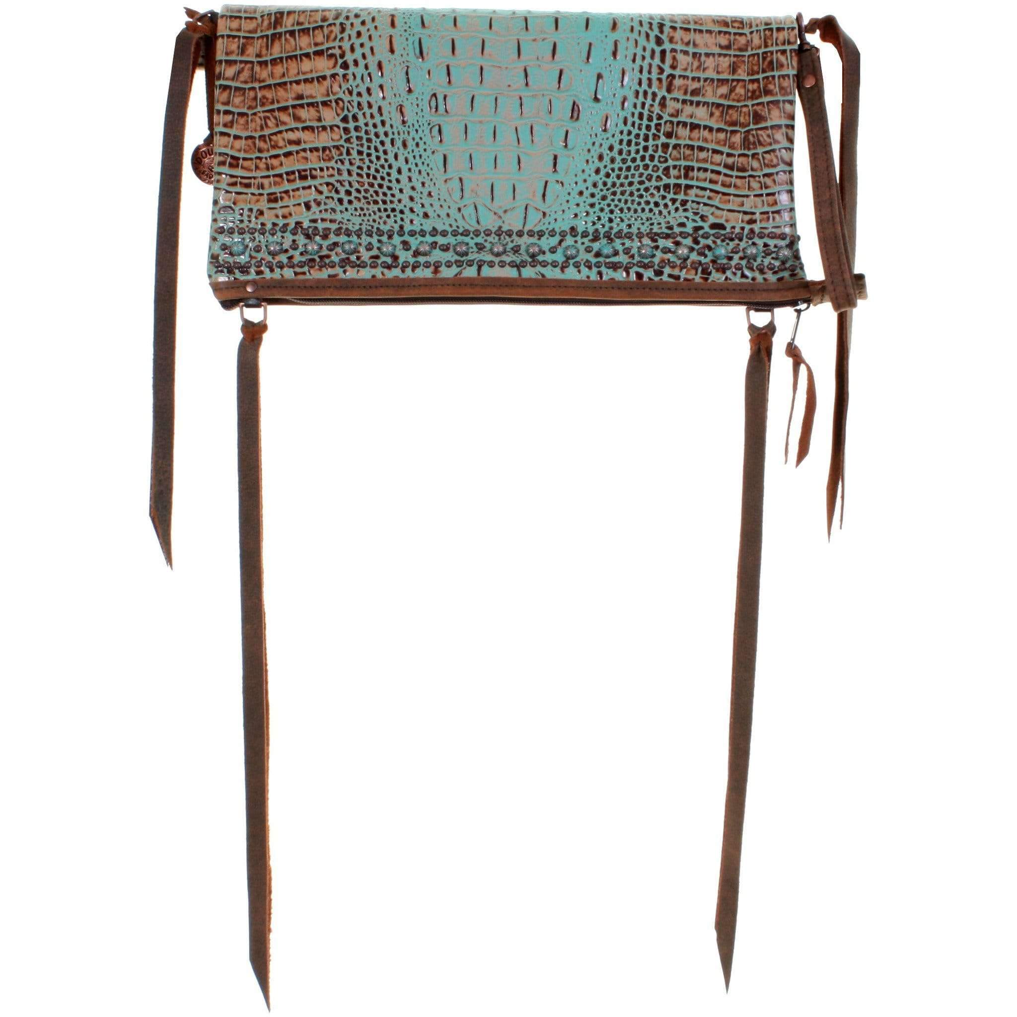 Es07 - Vintage Mint Crocodile Print Envelope Satchel Handbag