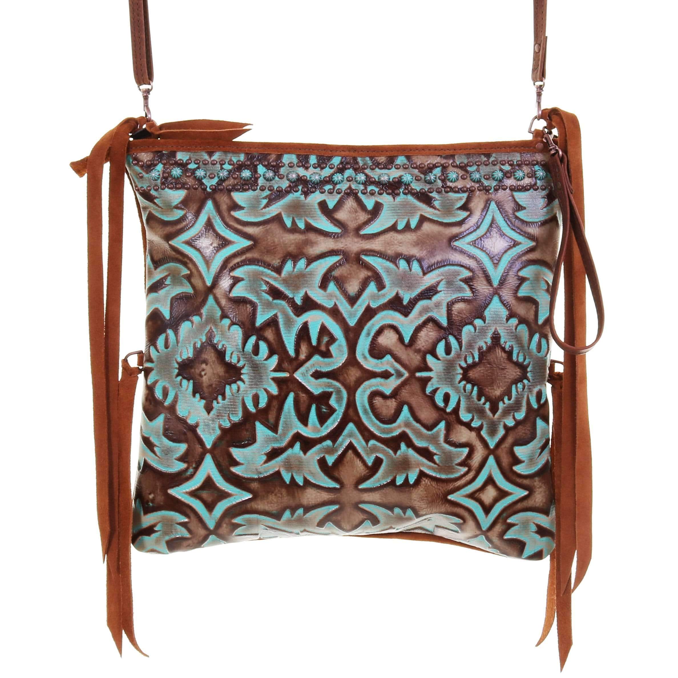 Es10 - Turquoise/brown Laredo Envelope Satchel Handbag