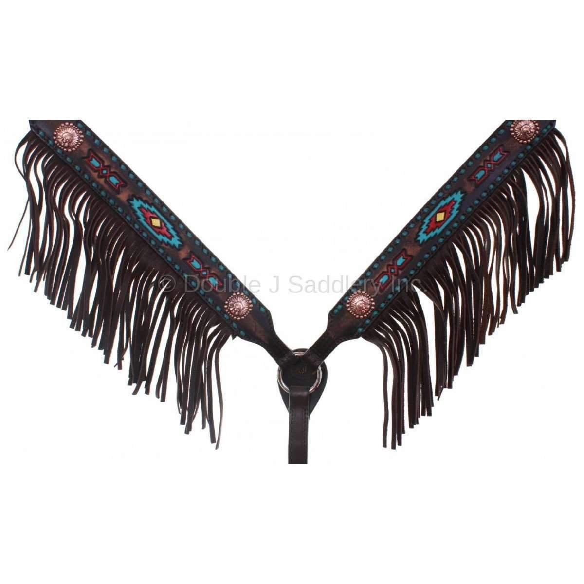 Bc667 - Painted Southwest Design Fringe Breast Collar Tack