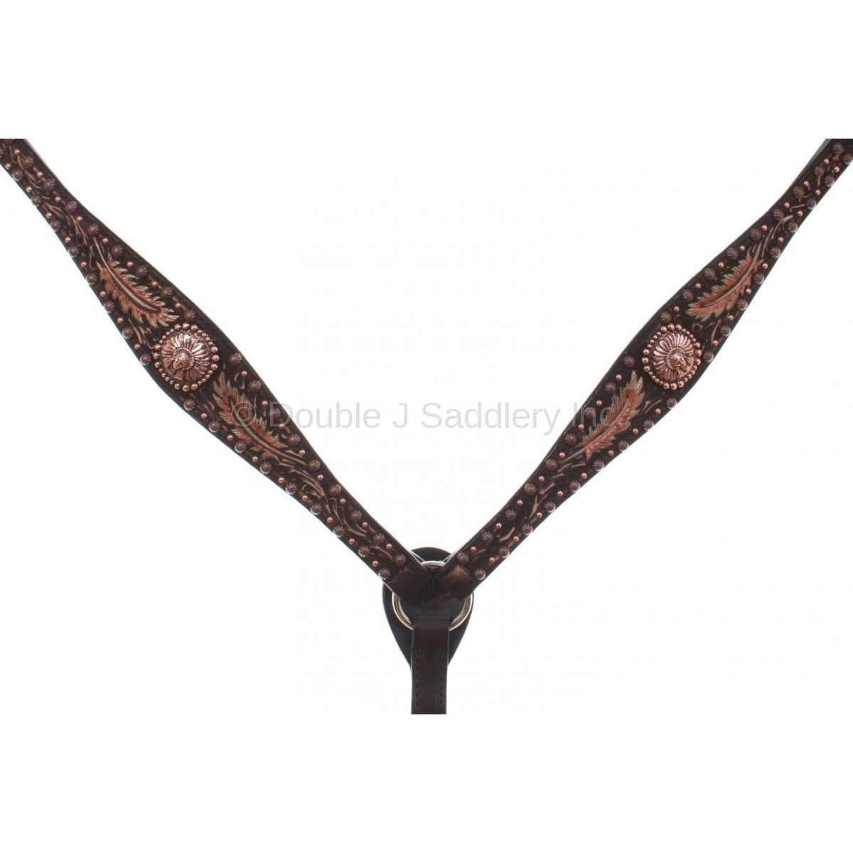 Bc684 - Brown Vintage Feather Tooled Breast Collar Tack