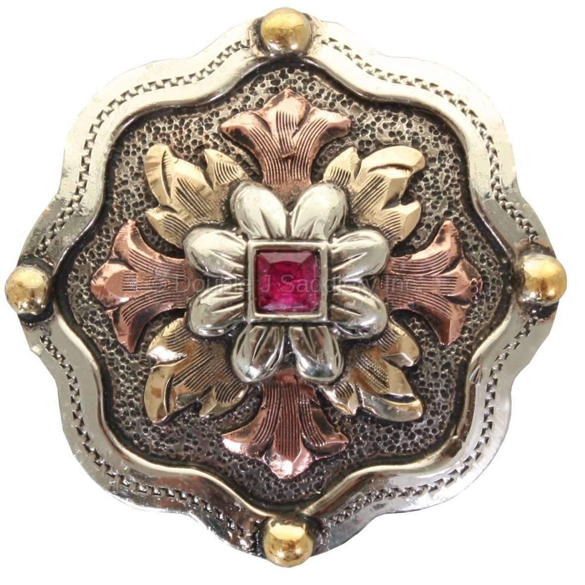 C1557 - Copper & Gold Flower Silver Conchos Concho
