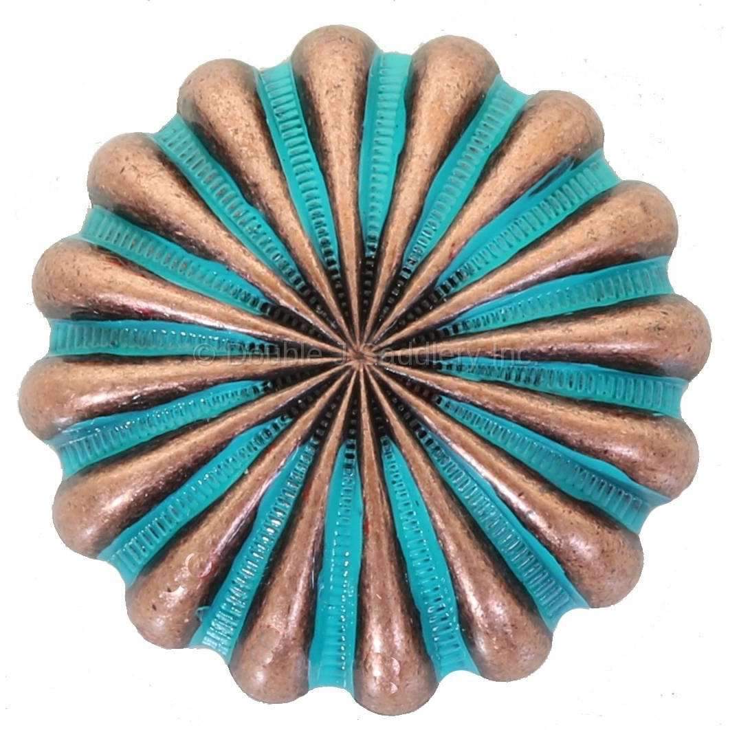 C990-Act - Antique Copper And Turquoise Parachute Concho Concho
