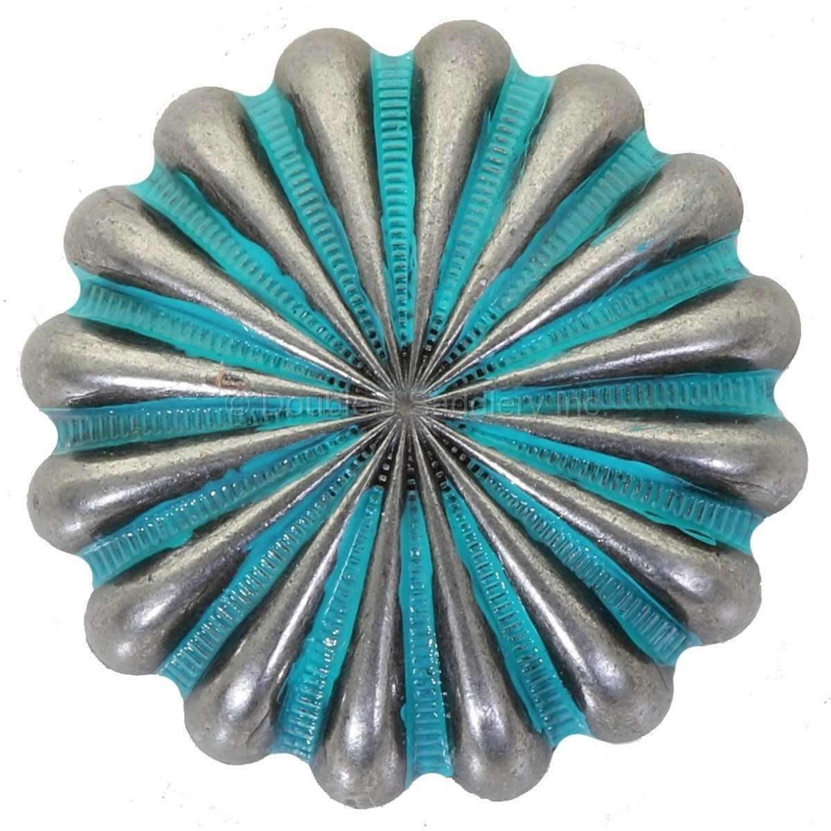 C990-Ast- Antique Silver And Turquoise Parachute Concho Concho