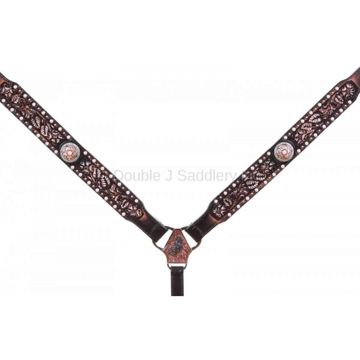 Bc962F - Brown Vintage Tooled Breast Collar Tack