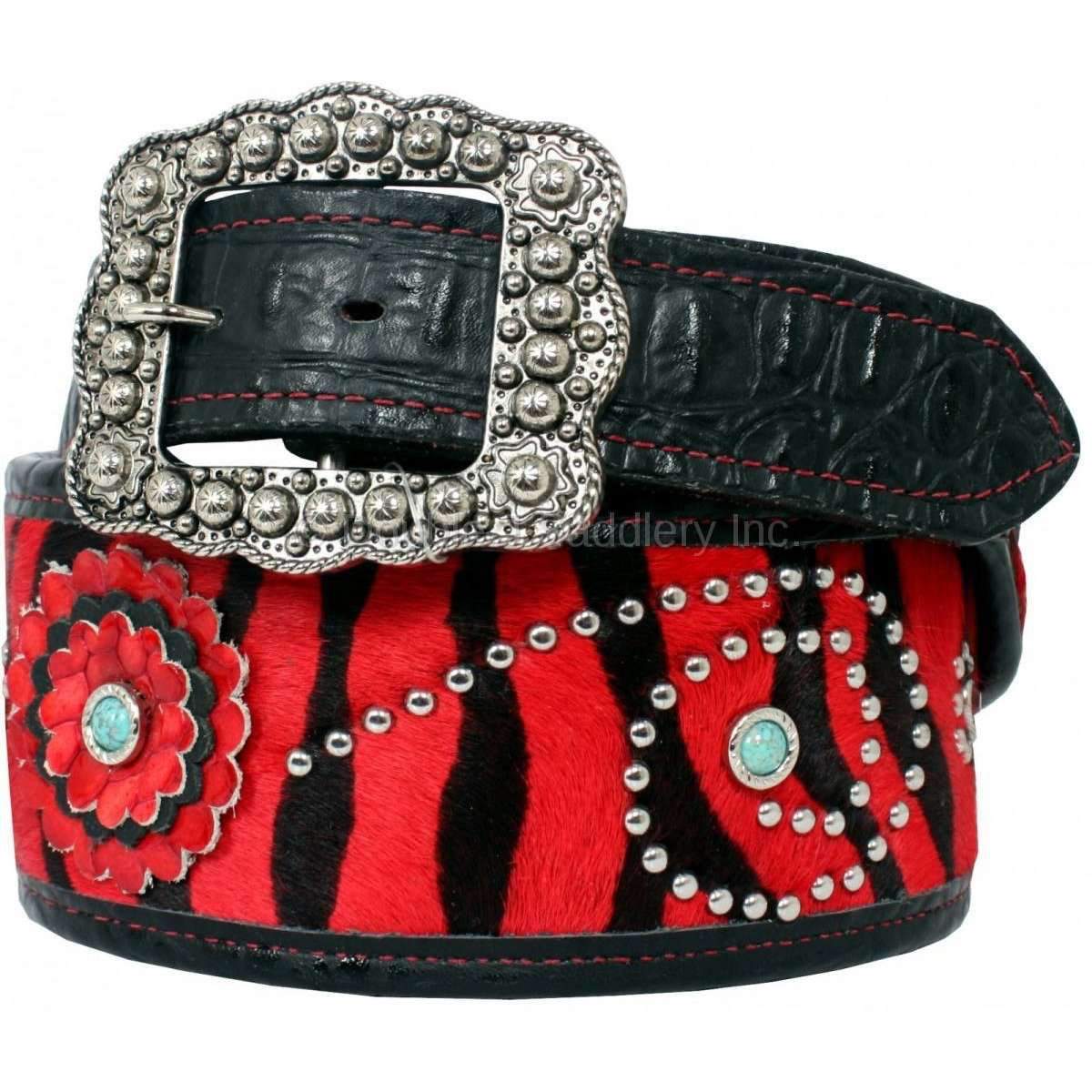 B220 - Red Zebra Hair Print And Black Gator Ends Belt Belt