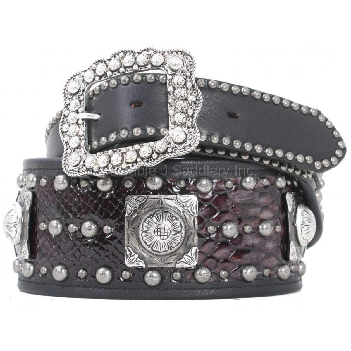 B238 - Black Snake Print Studded Belt Belt