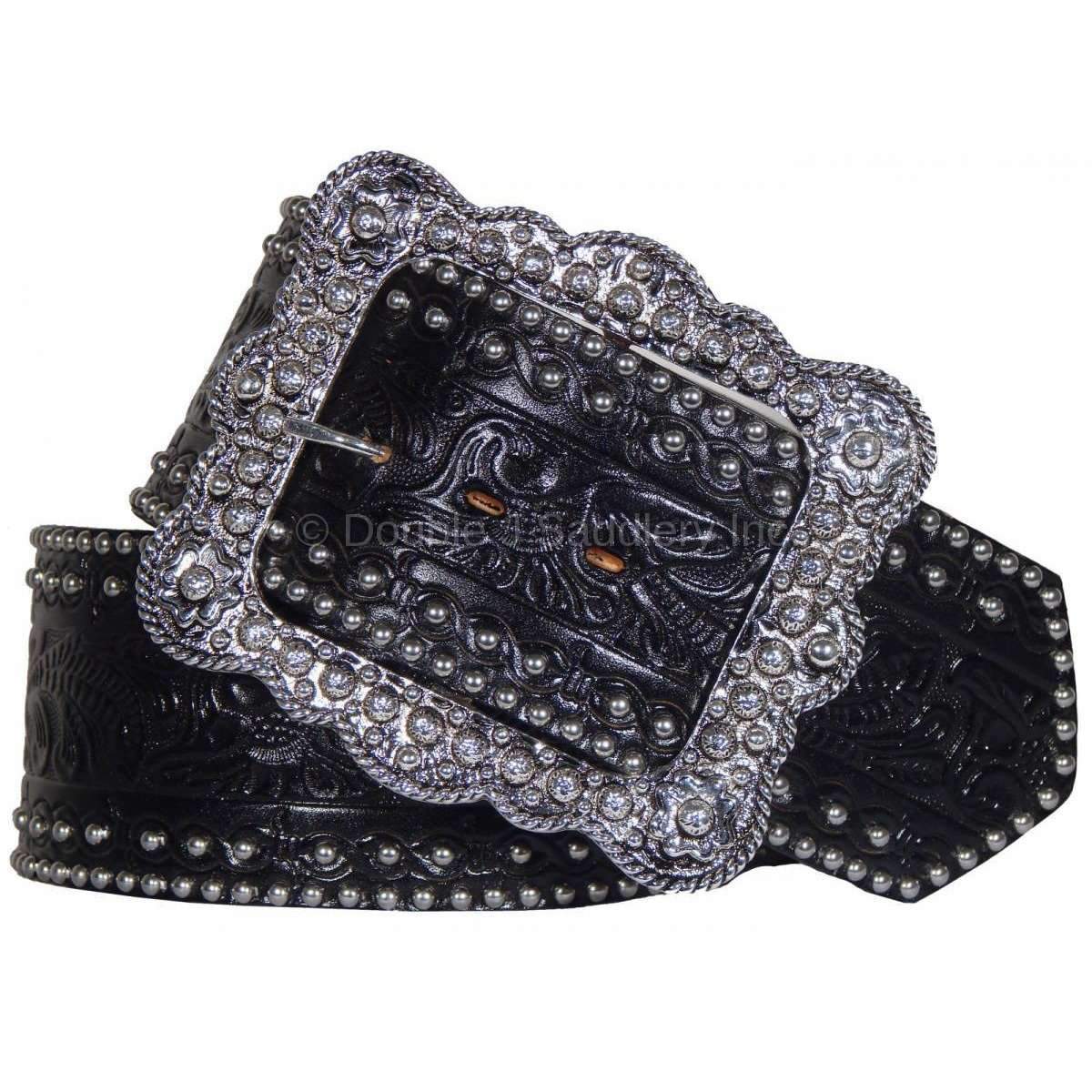 B353 - Black Floral Tooled Belt Belt