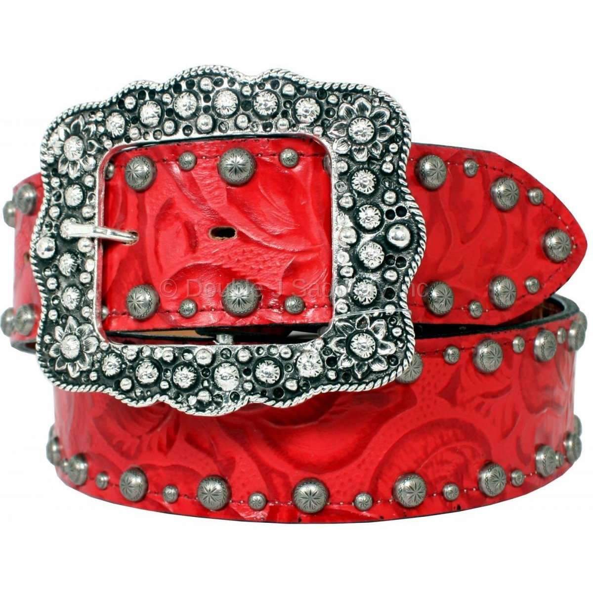 B706 - Red Floral Studded Belt Belt