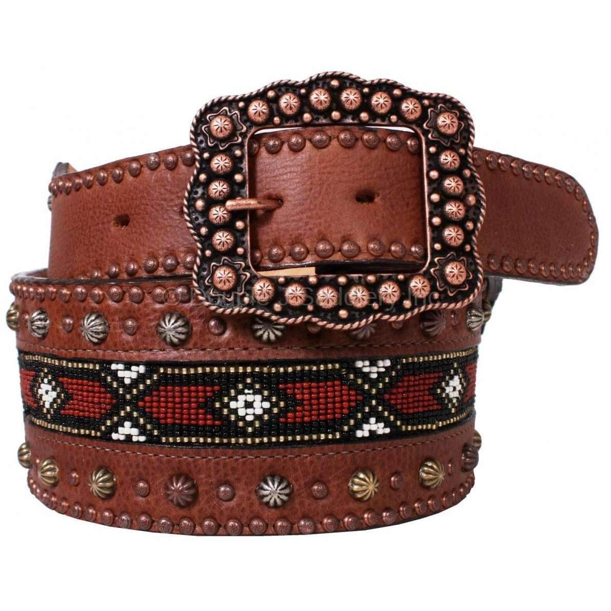B778 - Brandy Pull-Up Beaded Inlay Belt Belt