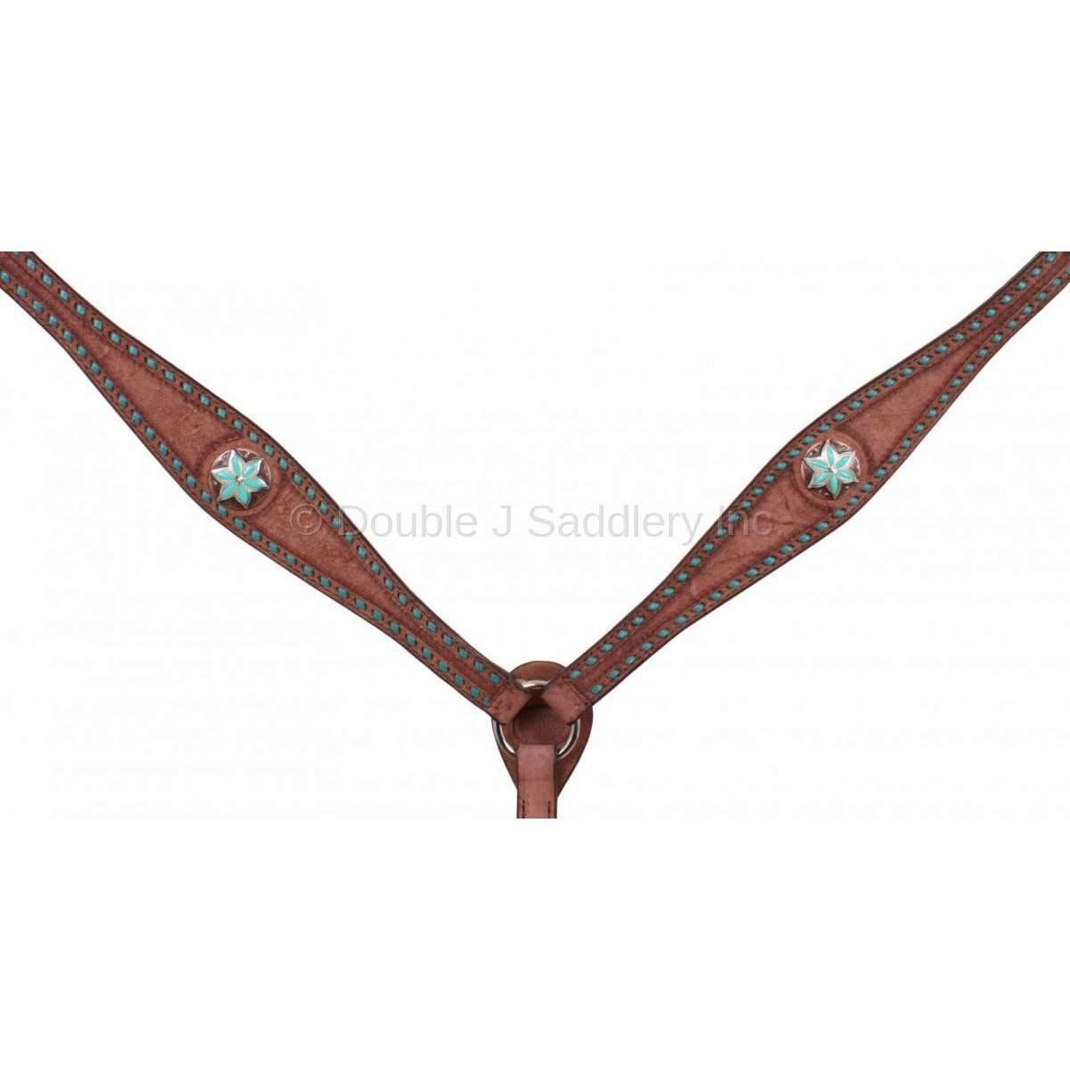 Bc438 - Brown Rough Out Buck Stitched Breast Collar Tack