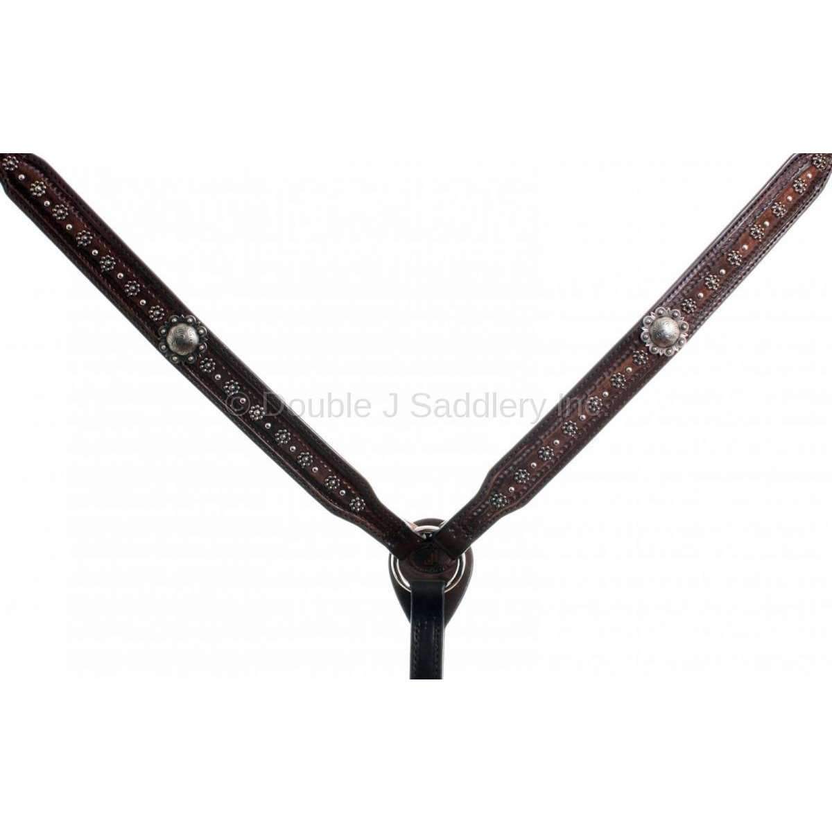 Bc531 - Brown Vintage Flower Stud Breast Collar Tack