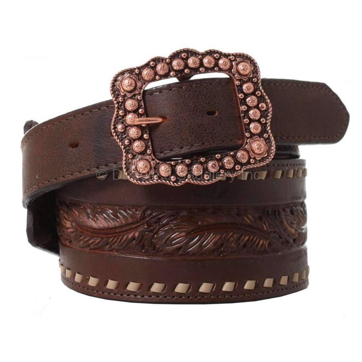 B841 - Brown Vintage Tooled 3 Piece Belt Belt