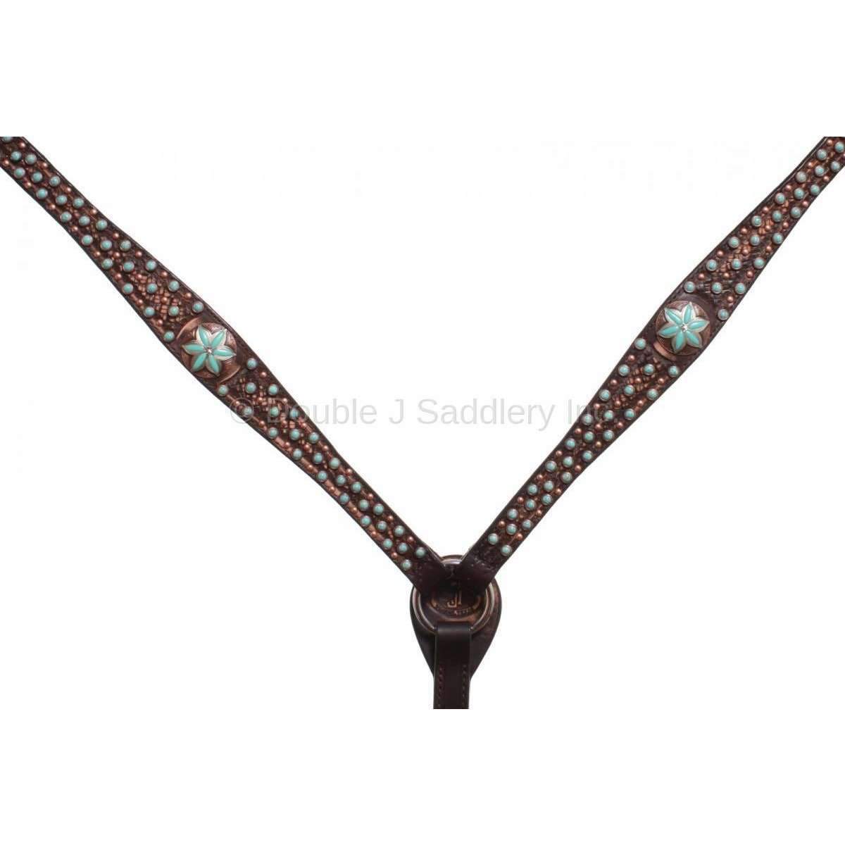 Bc628 - Brown Vintage And Turquoise Breast Collar Tack