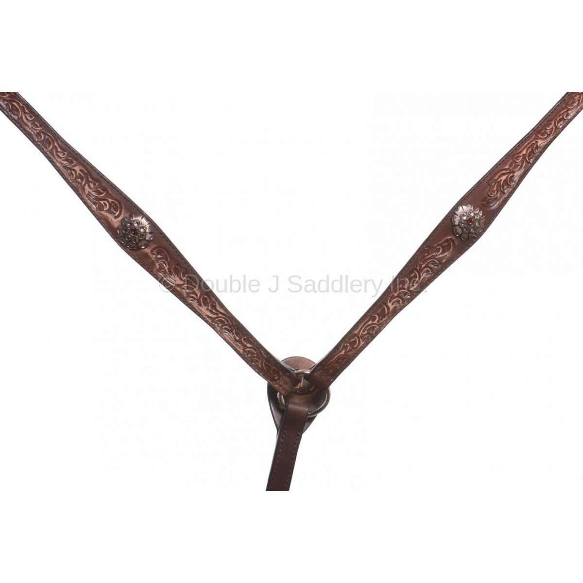 Bc629 - Brown Vintage Floral Flow Tooled Breast Collar Tack