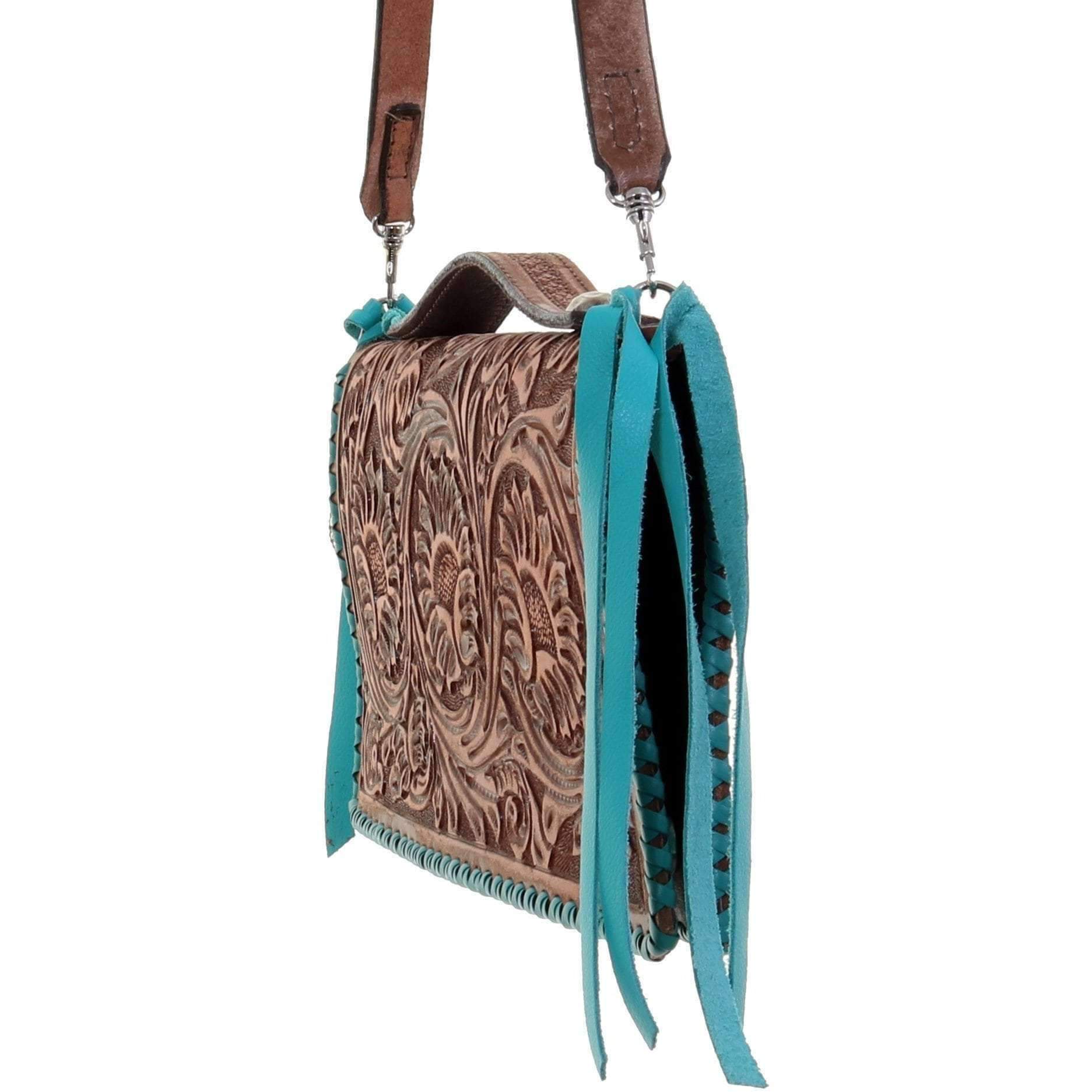 Fc02 - Sunflower Tooled Pecan Vintage Folding Clutch Handbag