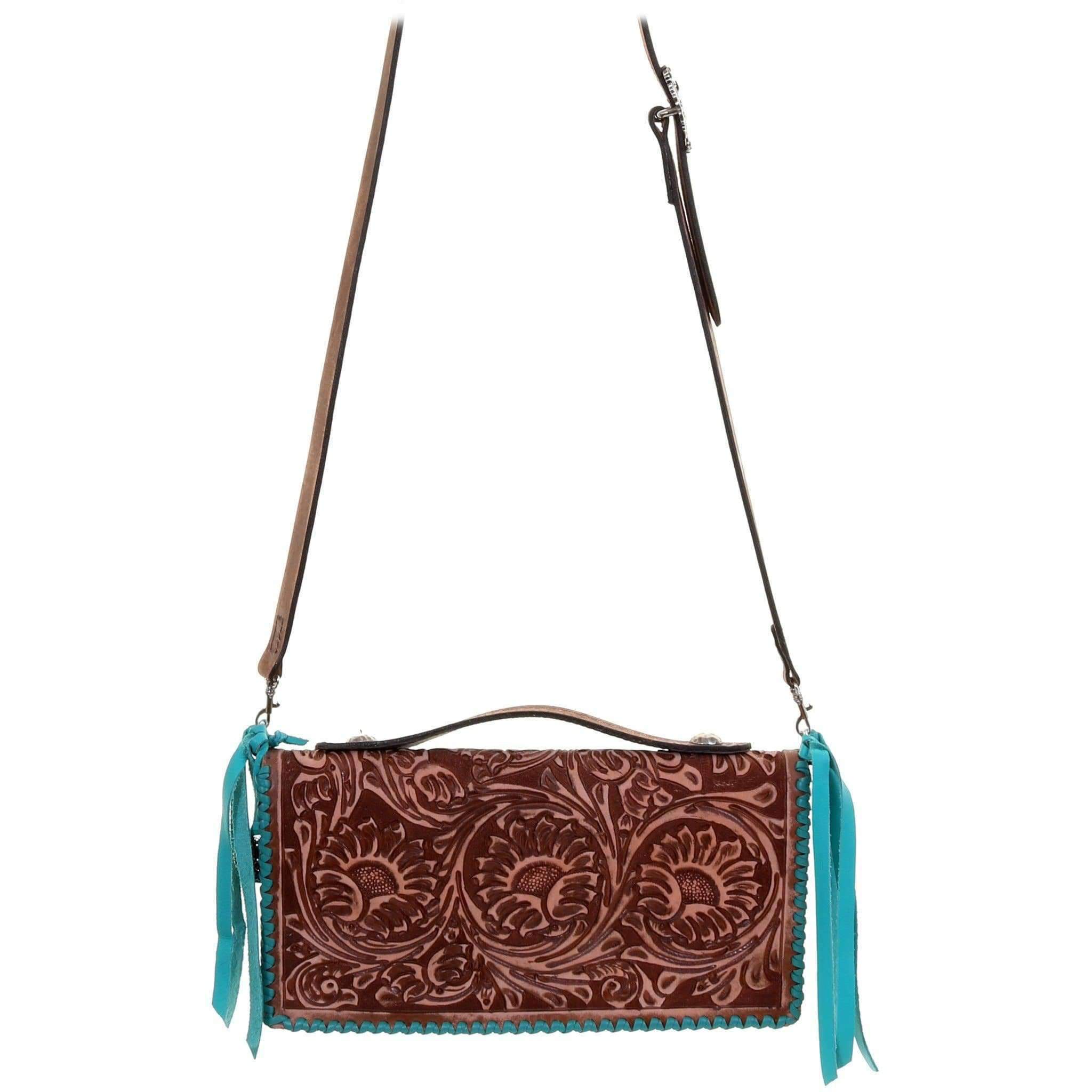 Fc02 - Sunflower Tooled Pecan Vintage Folding Clutch Handbag